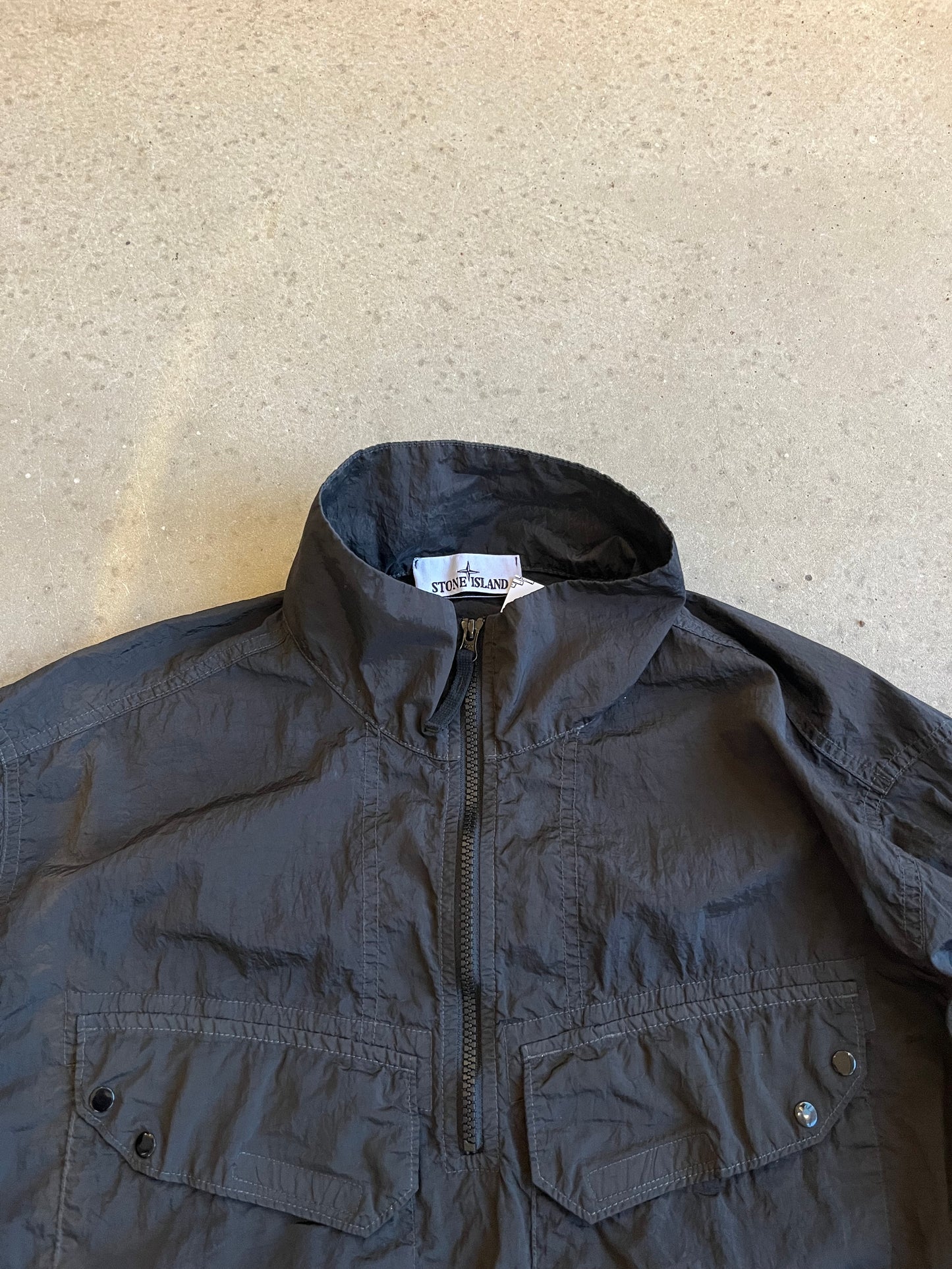 Stone Island Nylon Quarter Zip Jacket Black Large