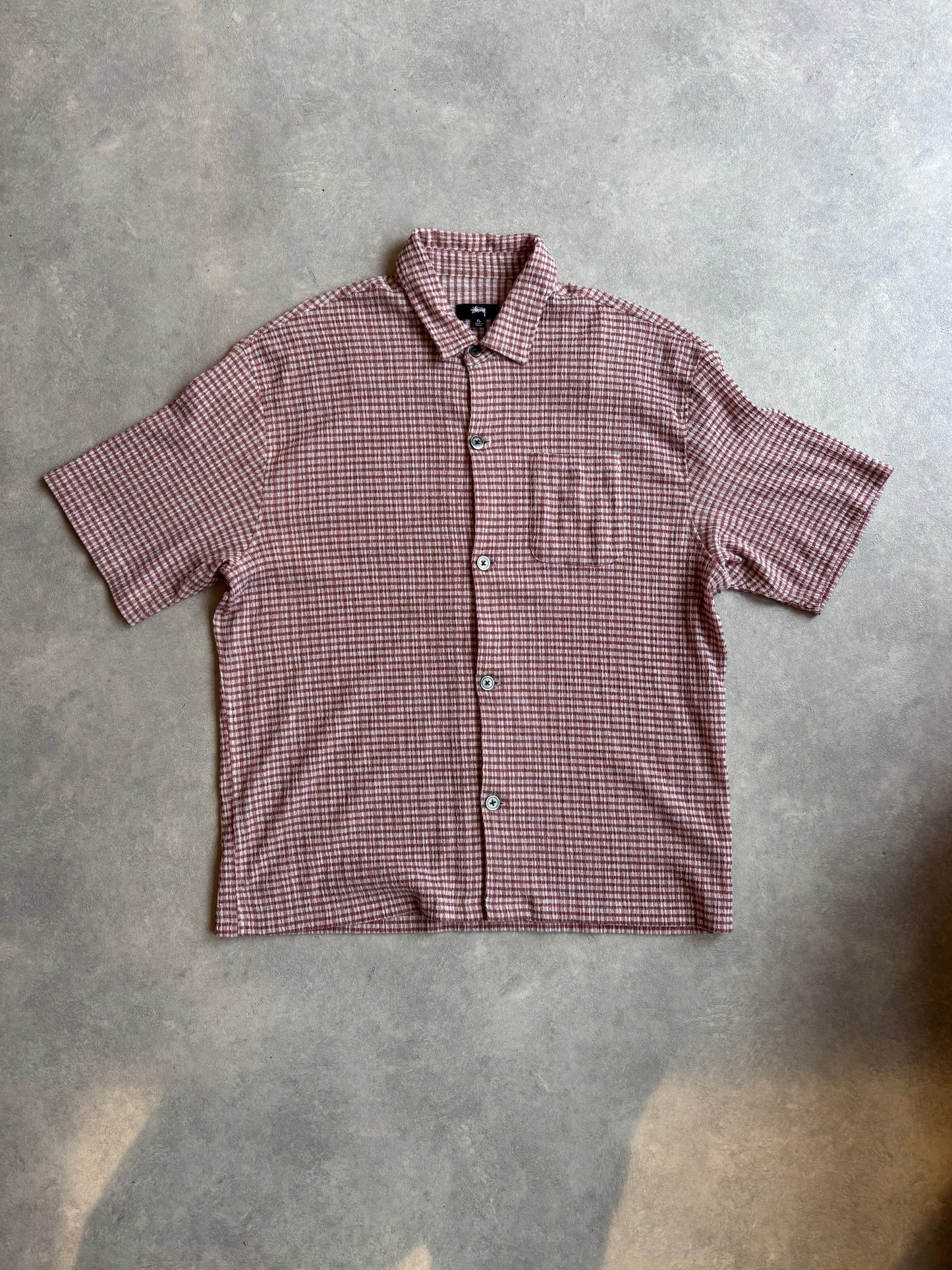 Stussy Wrinkly Gingham Shirt XL Rose