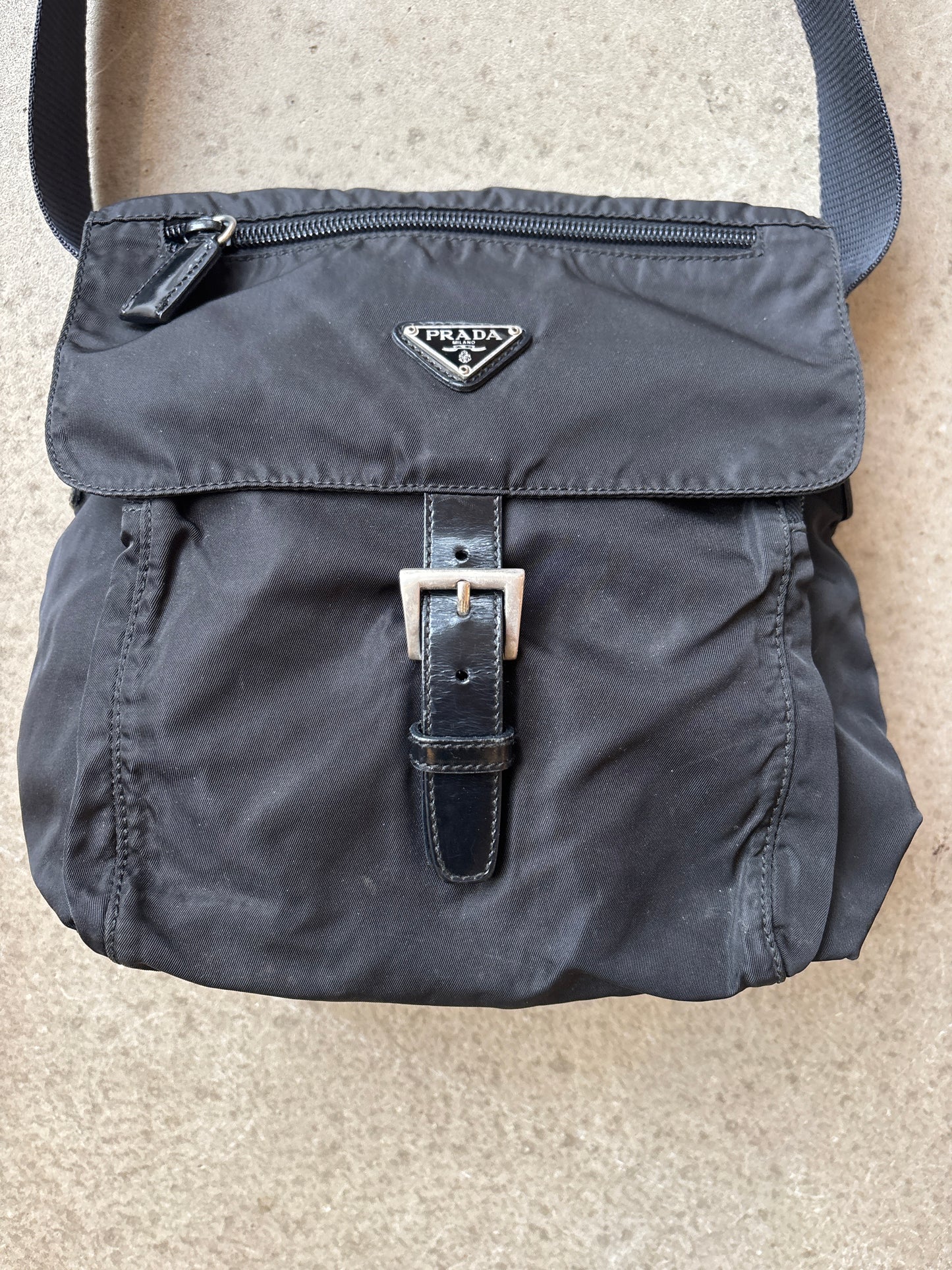 Prada Nylon Single Strap Messenger Mini Bag Black