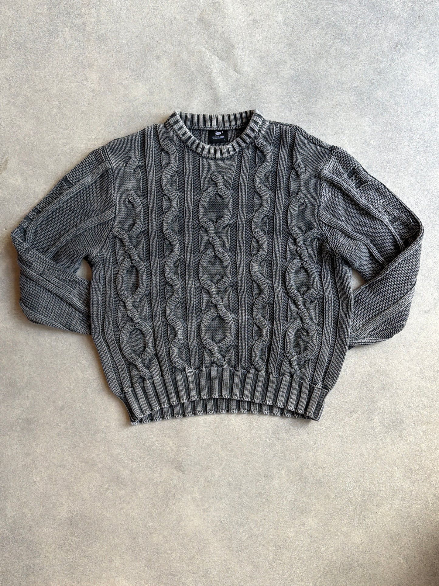Patta Cable Knitted Cold Dye Jumper Titanium Grey  L