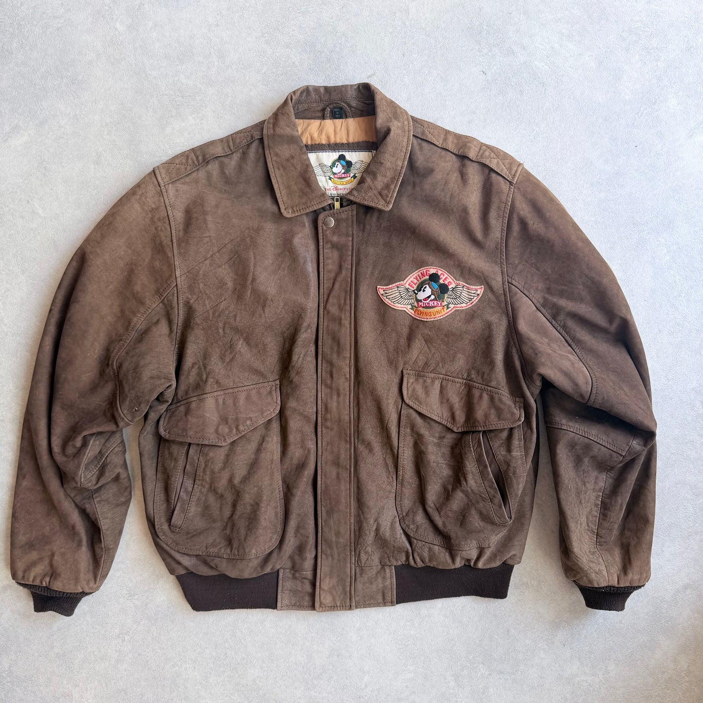 90s Micky Mouse Leather Flight Jacket XL