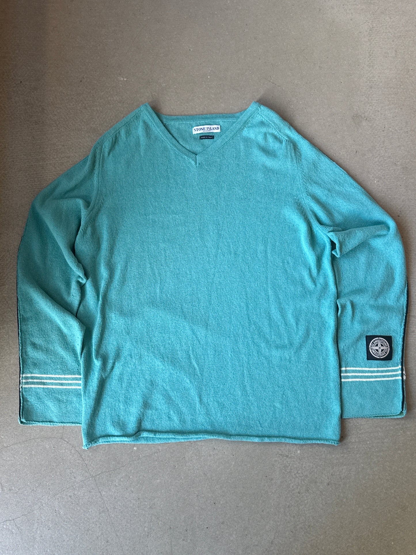 Stone Island V Neck Knit Sweater Cyan XL