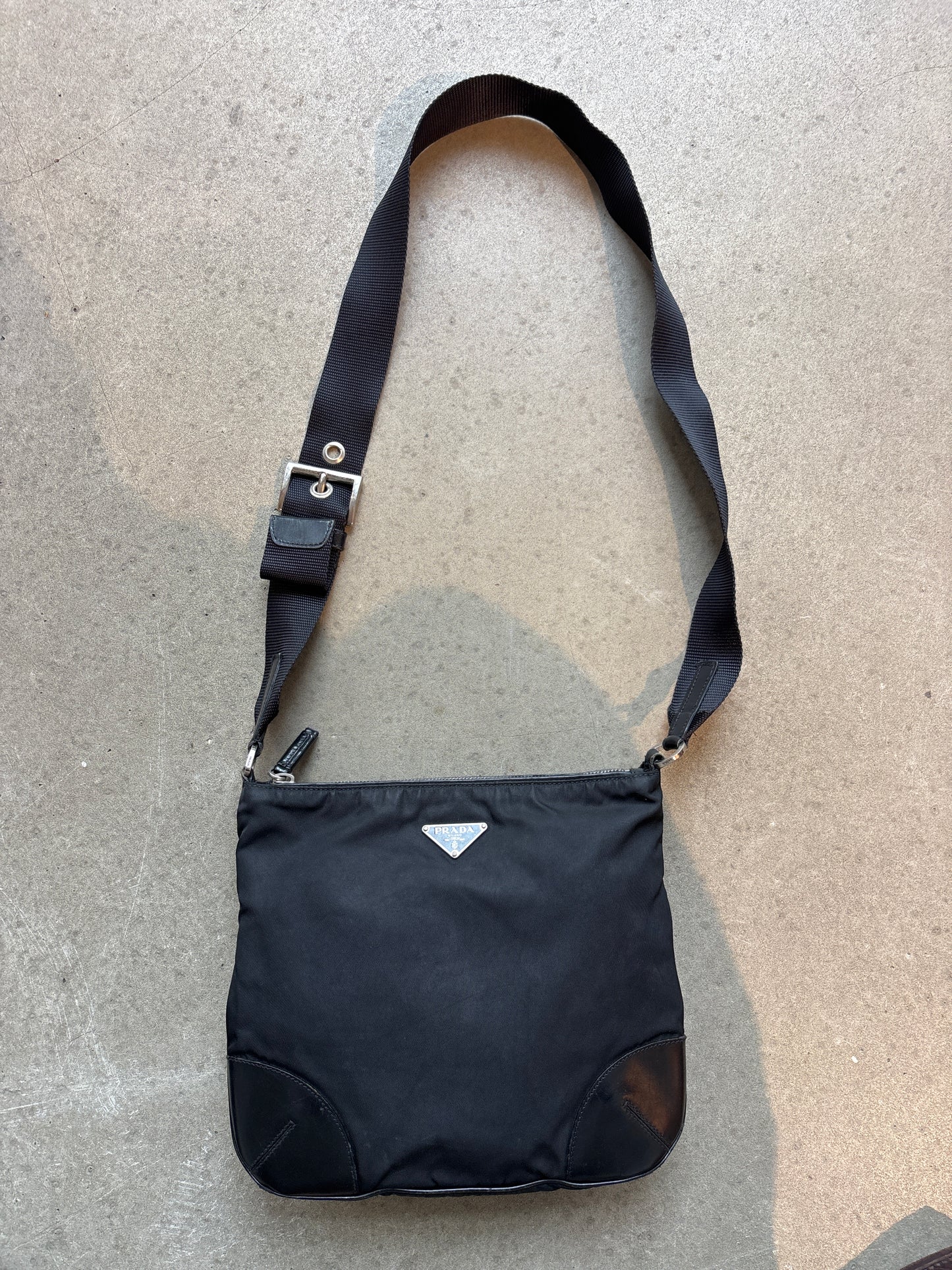 Prada Leather Detailed Cross Body Bag Black