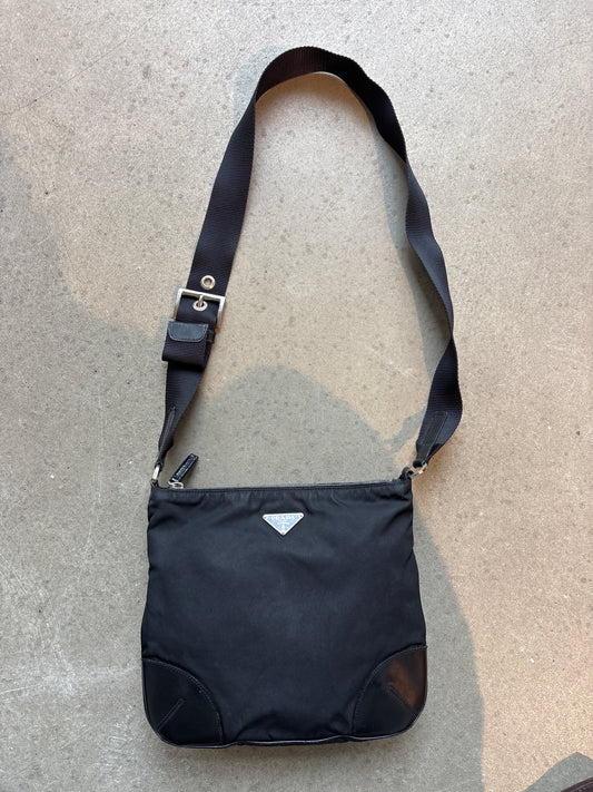 Prada Leather Detailed Cross Body Bag Black