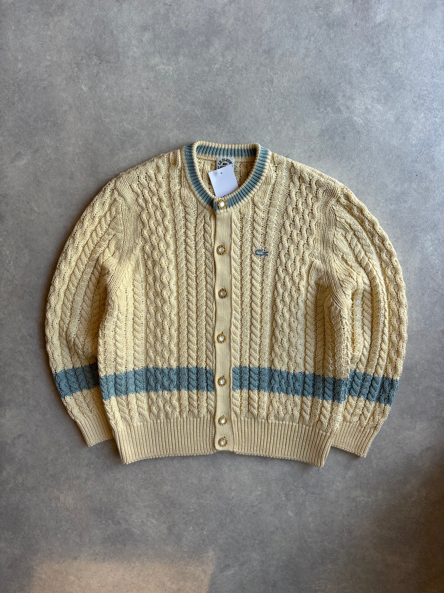 Lacoste X Golf Le Fleur Cable Knit Cardigan Beige XL