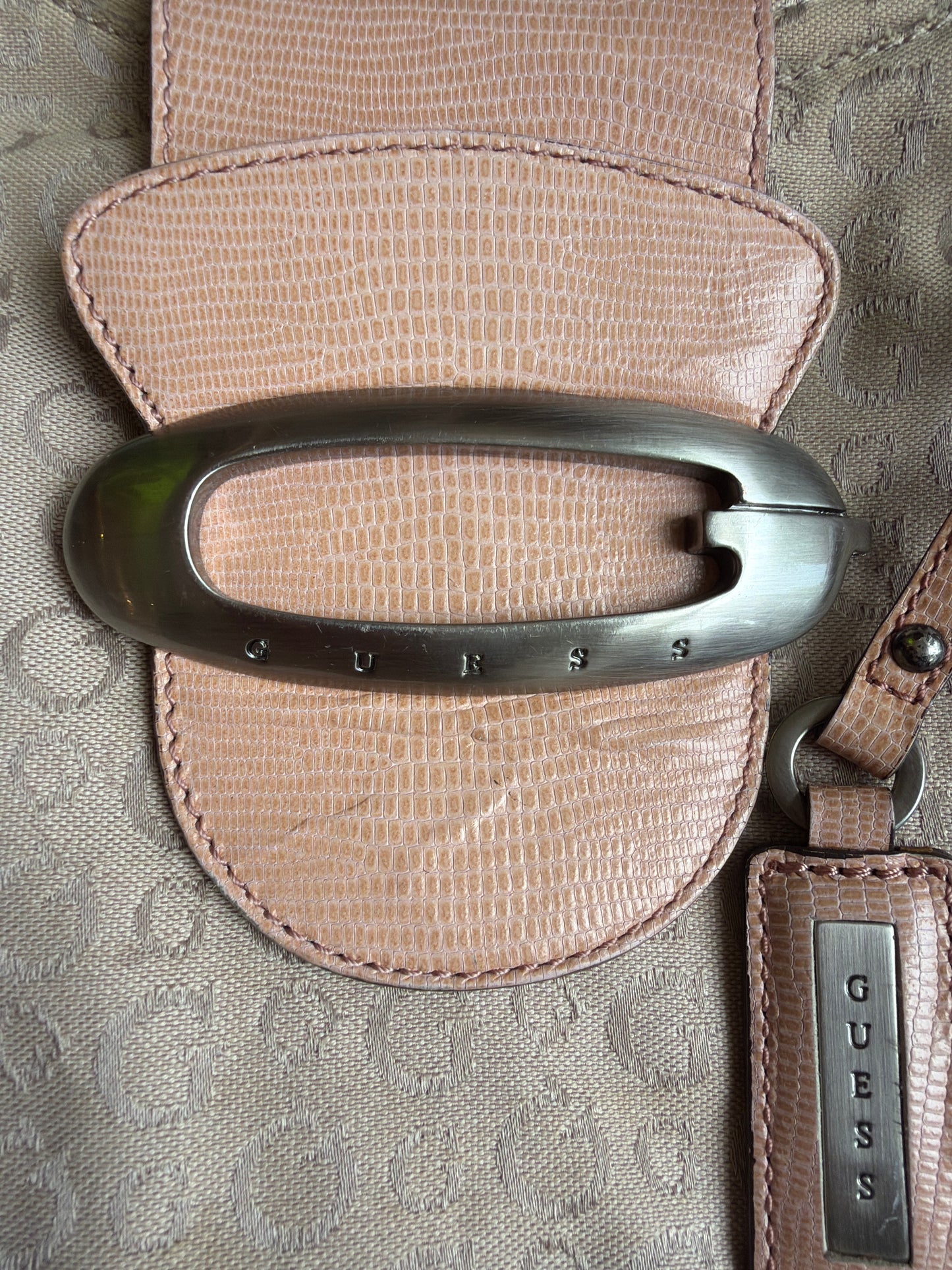 Guess Monogram Pink/Beige Canvas Hobo