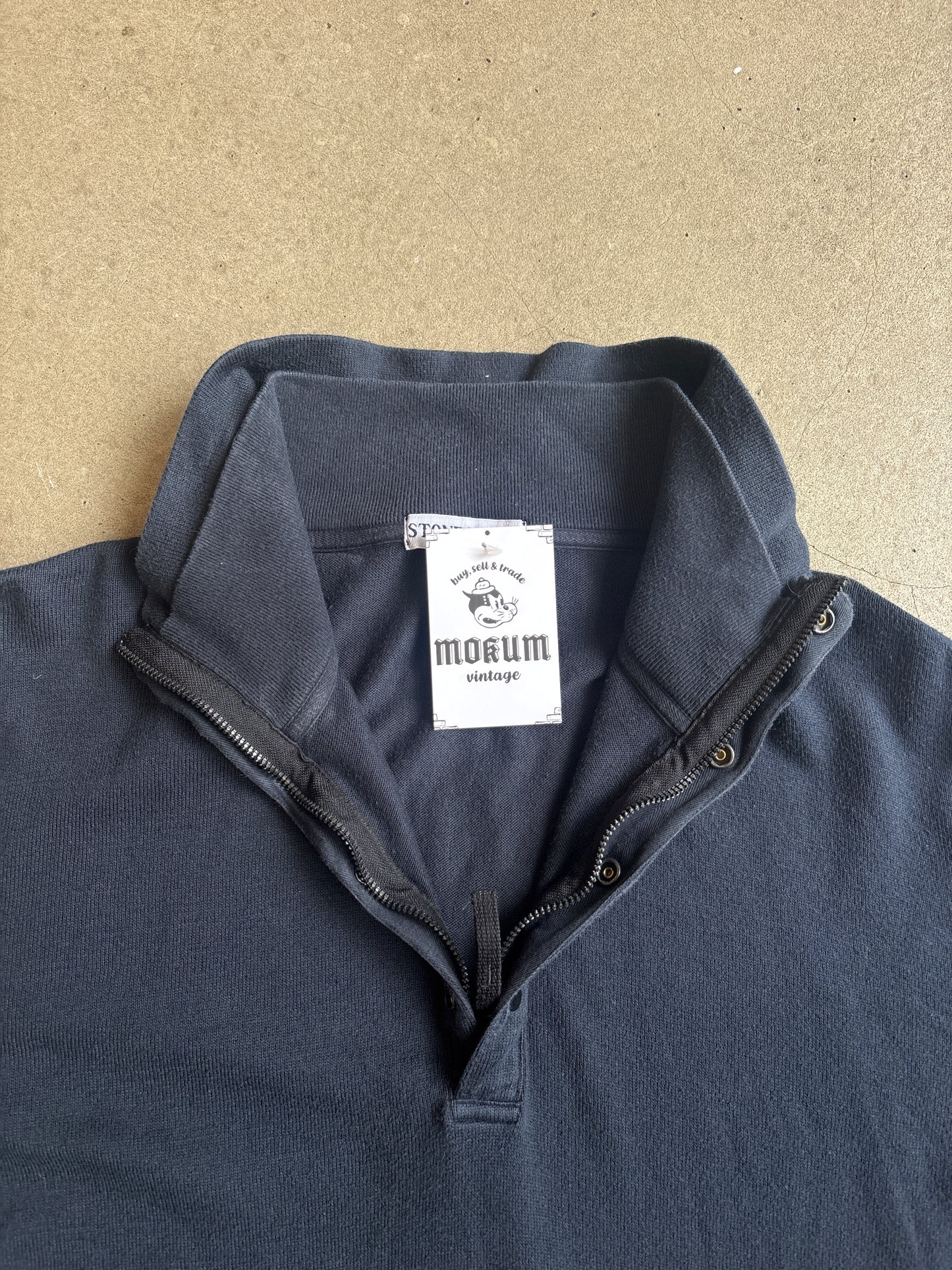 Strone Island Quarter Zip Button Up Sweater Navy XXL