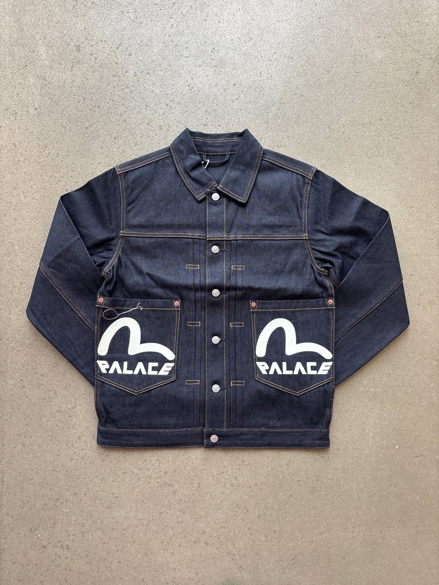 Palace x Evisu Classic Seagull Denim Jacket Indigo Raw