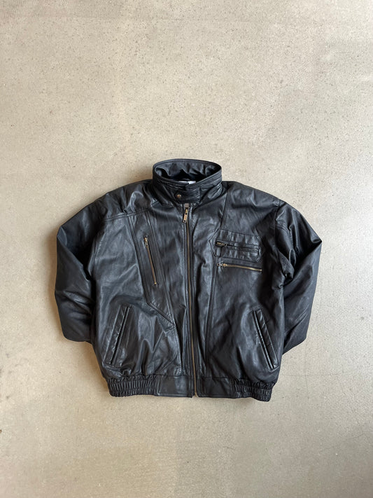 Windsor London Leather Bomber Jacket Large Black