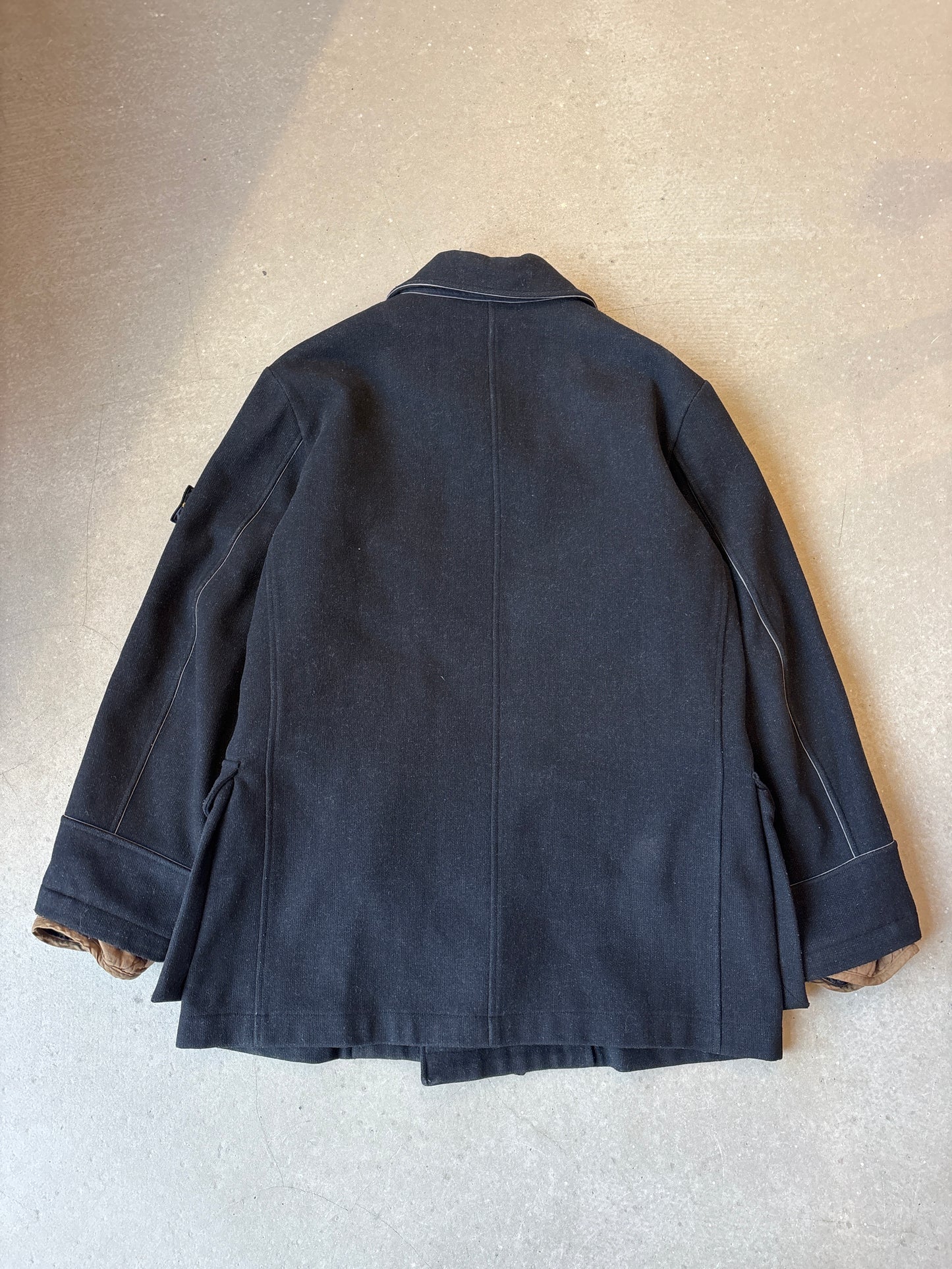 Stone Island 2002 Black Wool Dual Layer Pea Coat