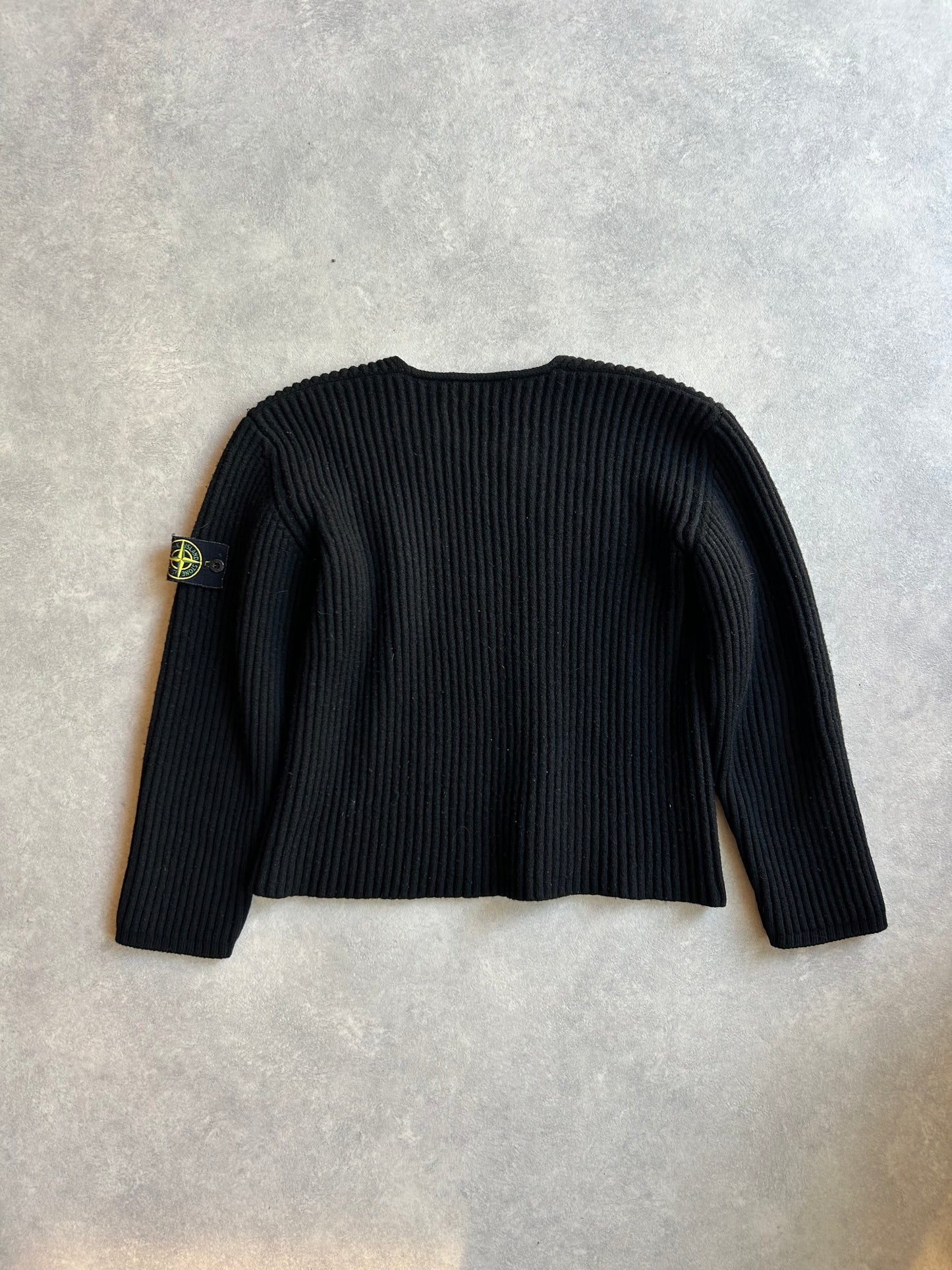 Stone Island Black Rib V-Neck Wool Sweater XXL