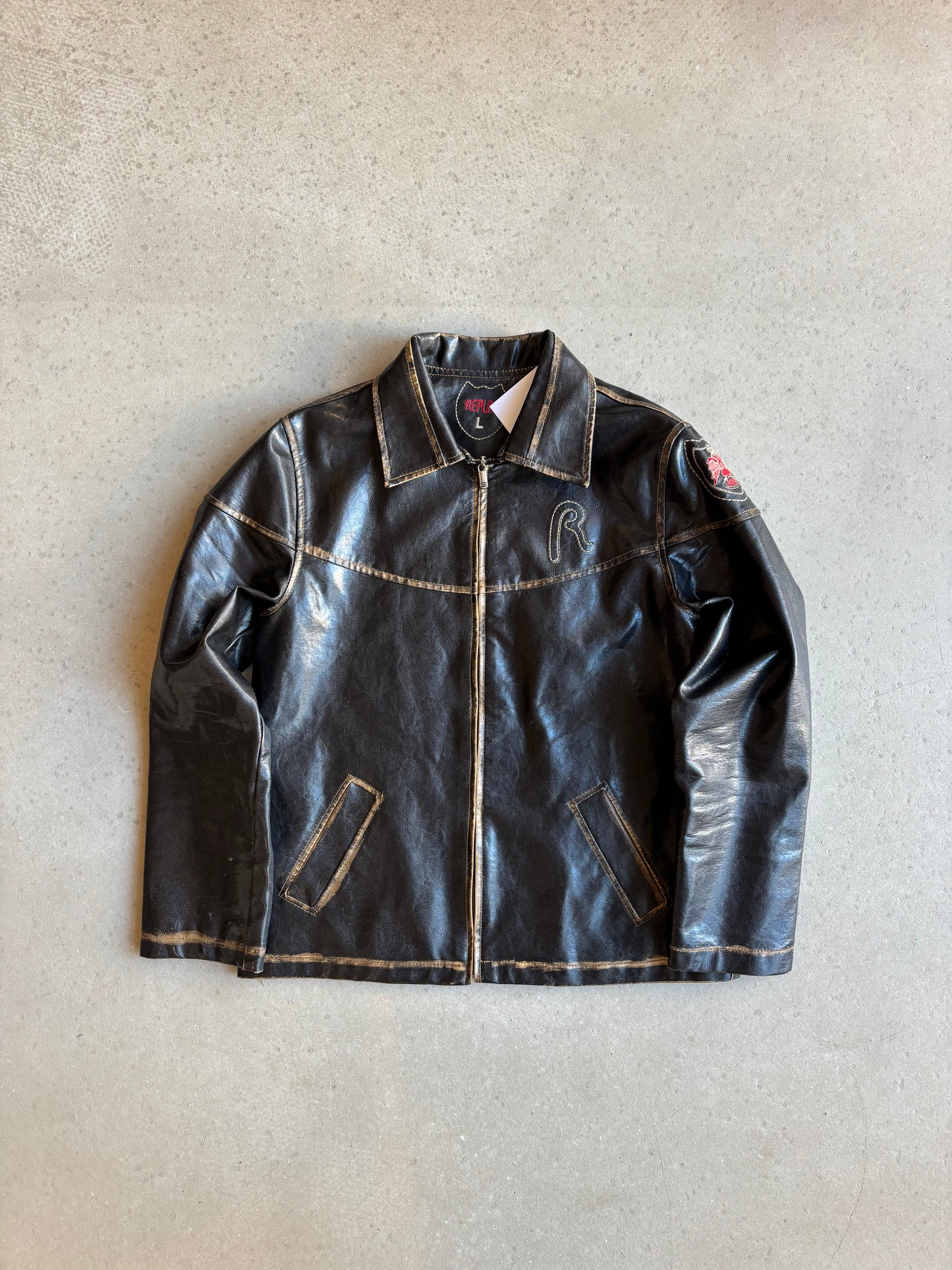 Vintage Replay Lined Leather Jacket Black Large