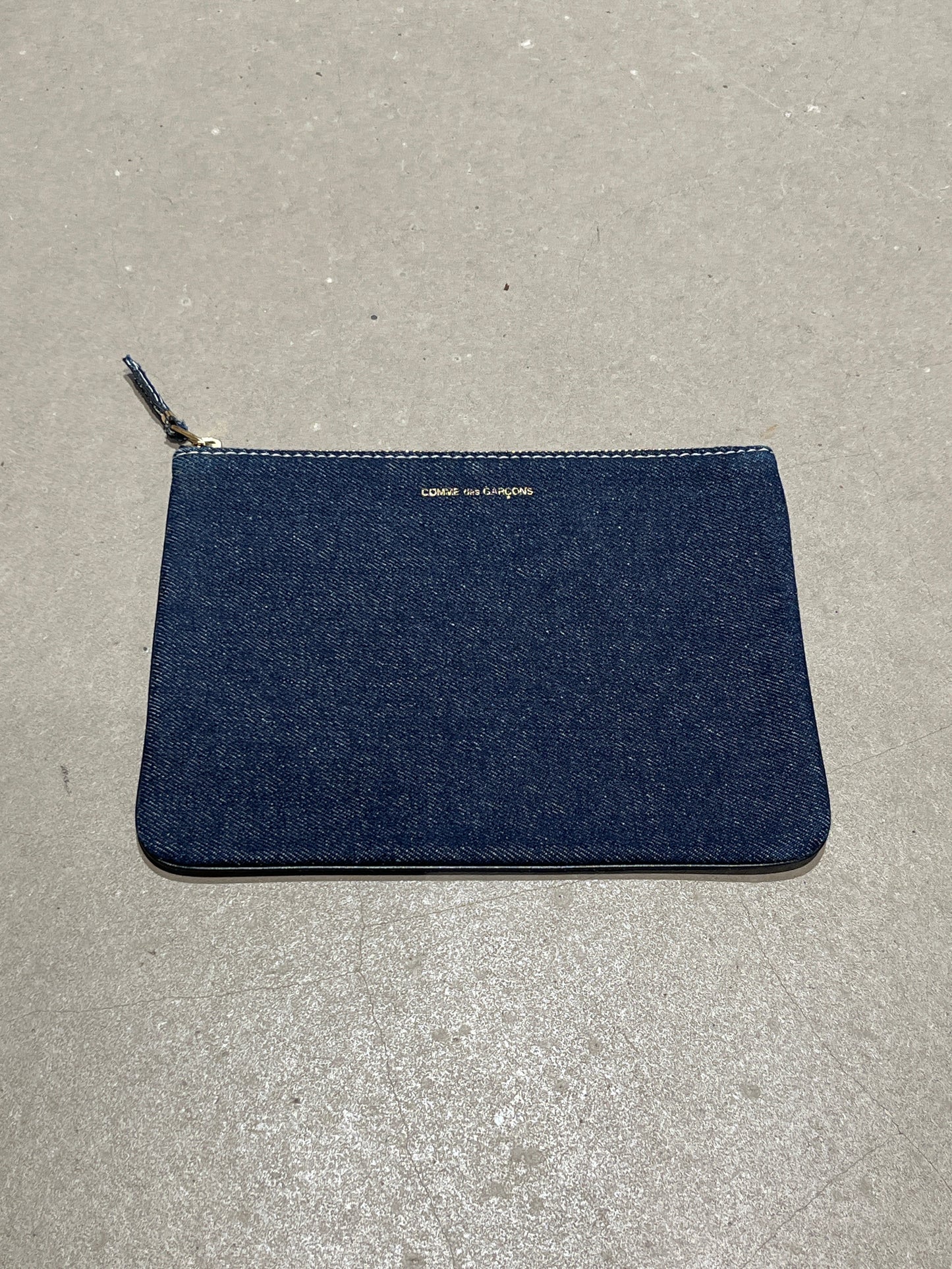 Comme Des Garçons Denim Wallet Logo Print Pouch Blue