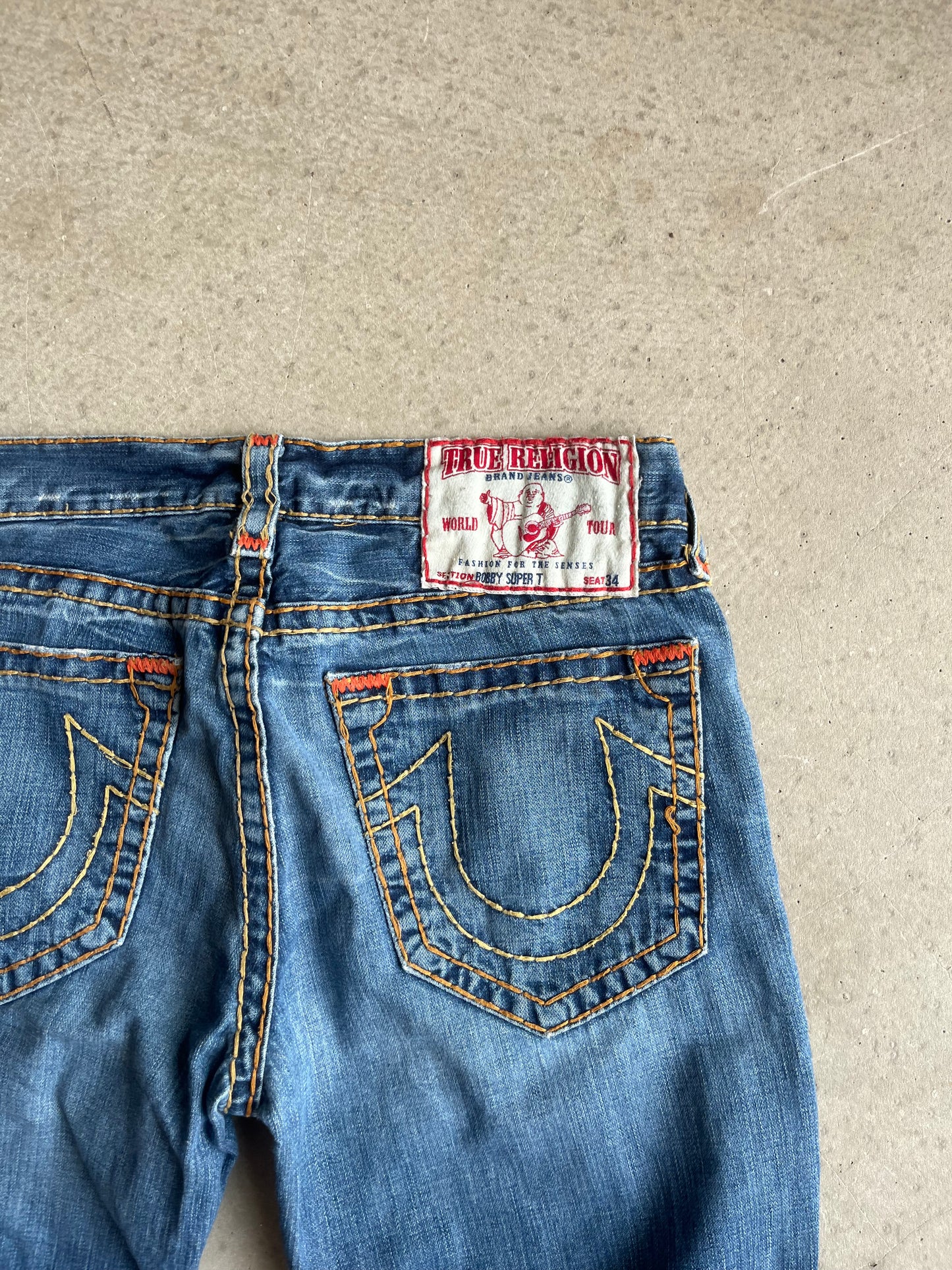True Religion Bobby Super T Orange Stitch Jeans 36