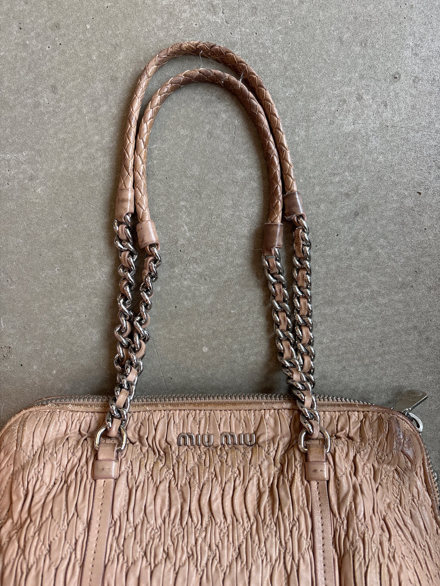 Miu Miu Cloquet Leather Shoulder Bag Beige