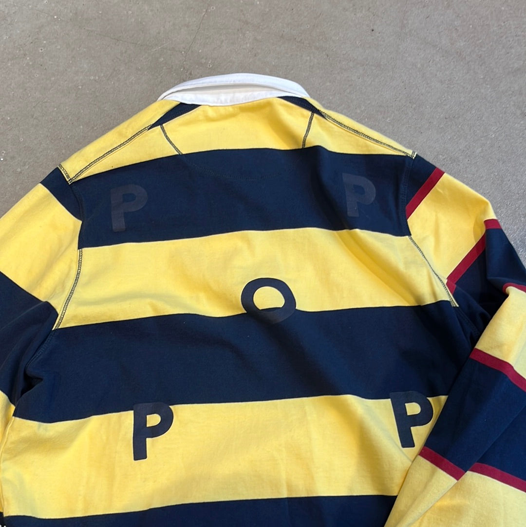 Pop Striped Logo Rugby Polo Sweat Yellow Navy M