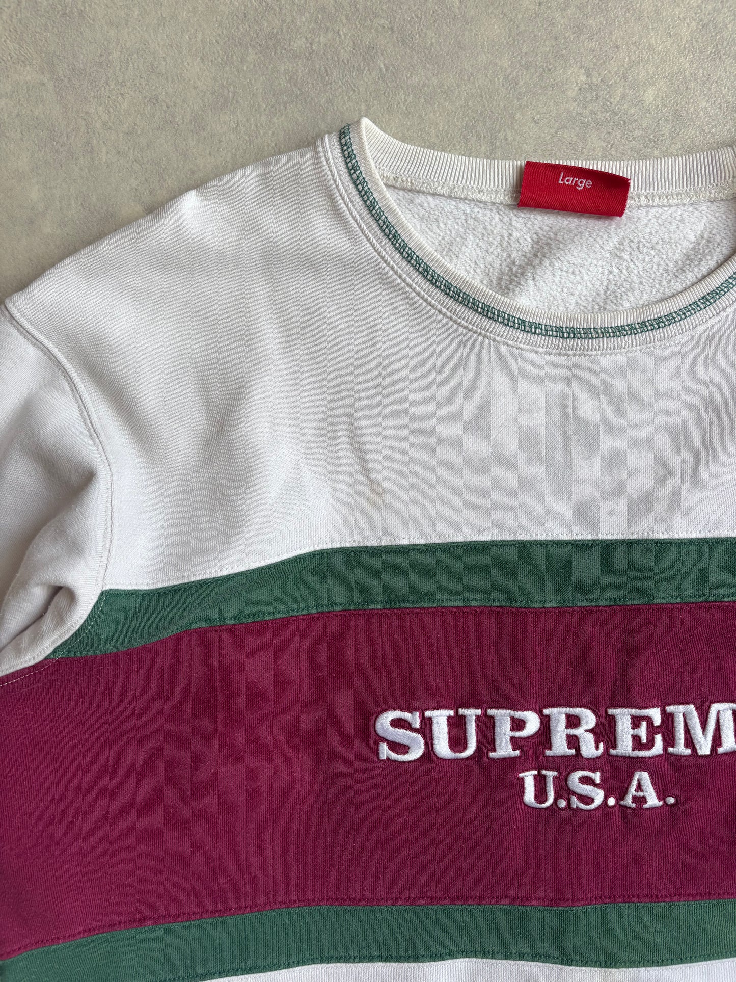 Supreme Center Strip Crewneck White Large