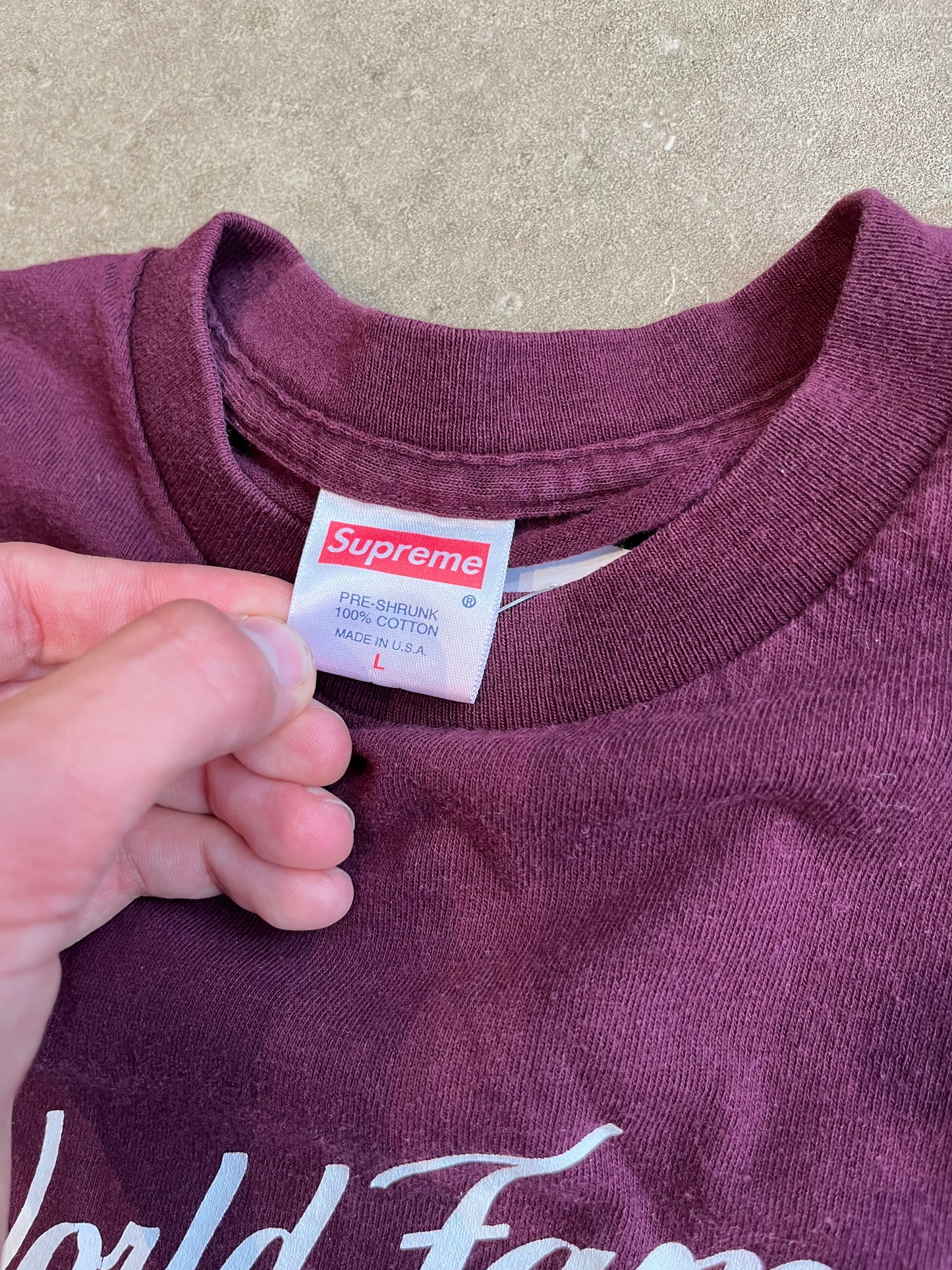 Vintage Supreme World Famous Tee Bordeaux L 2000