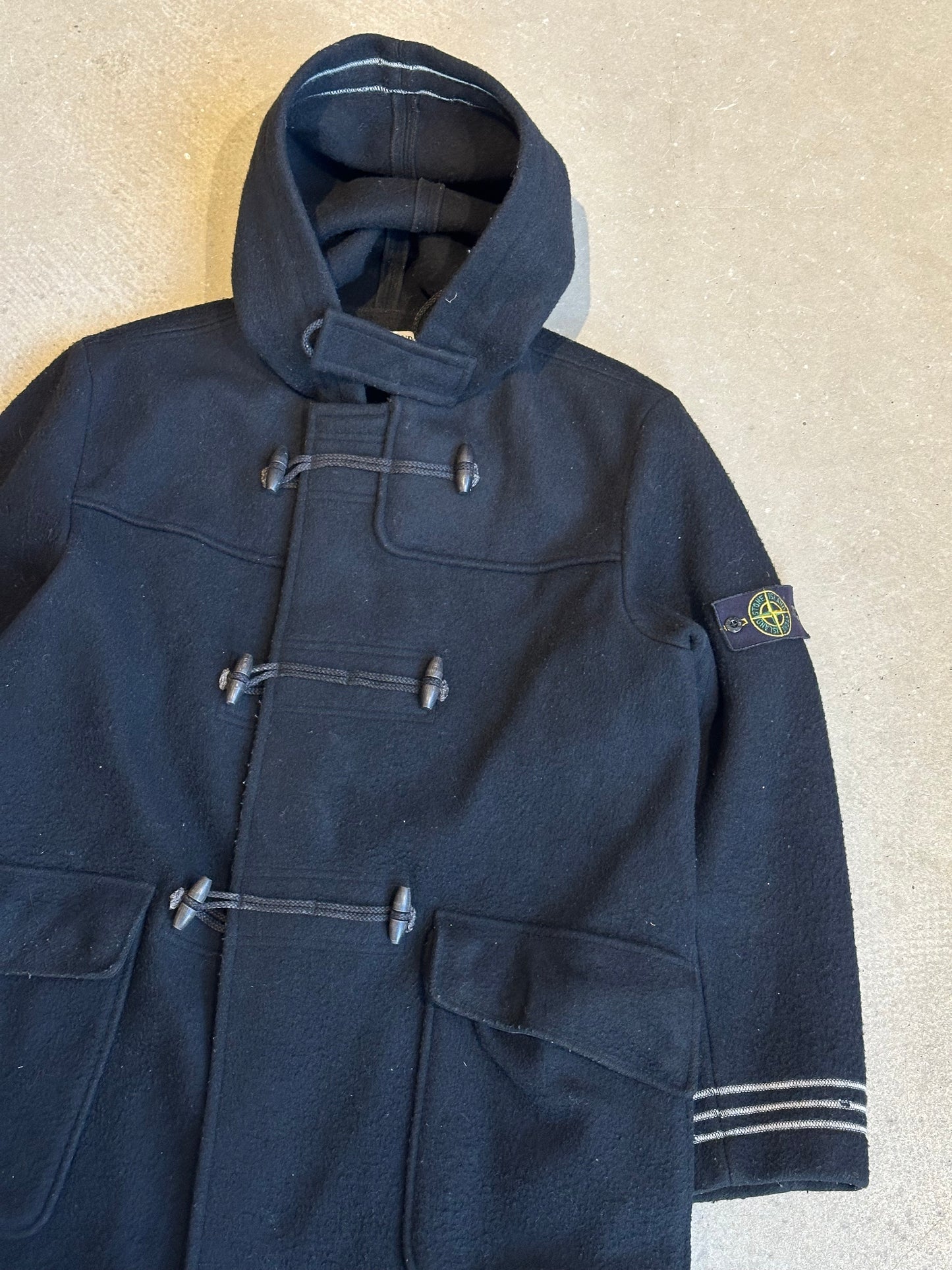 Stone Island 2003 Vintage Wool Duffle Coat Black Large