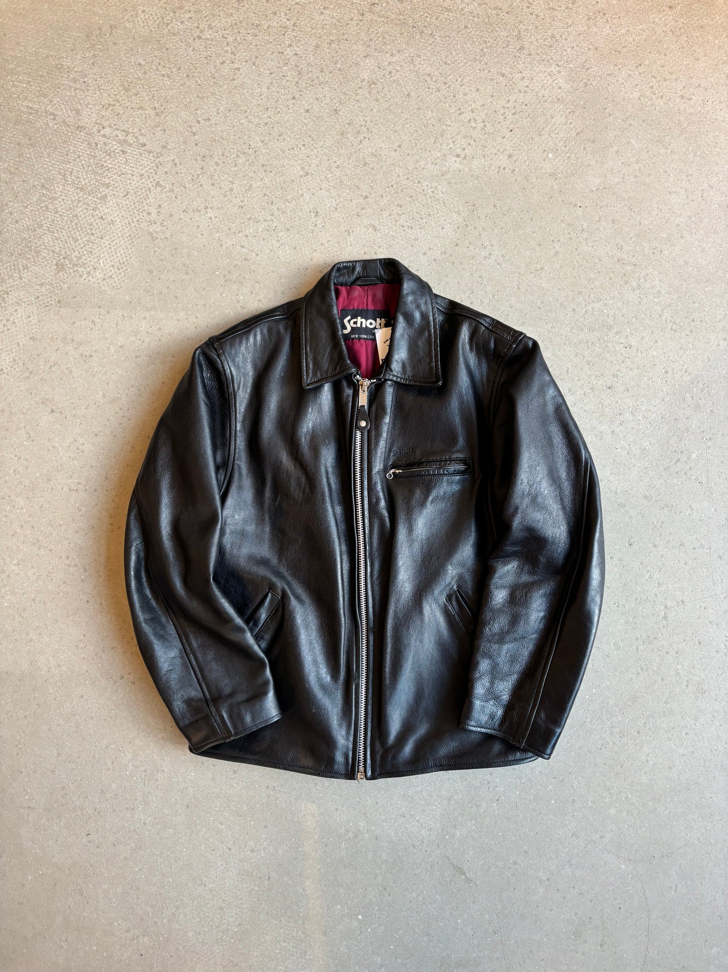 Schott Leather Padded Jacket Black Medium