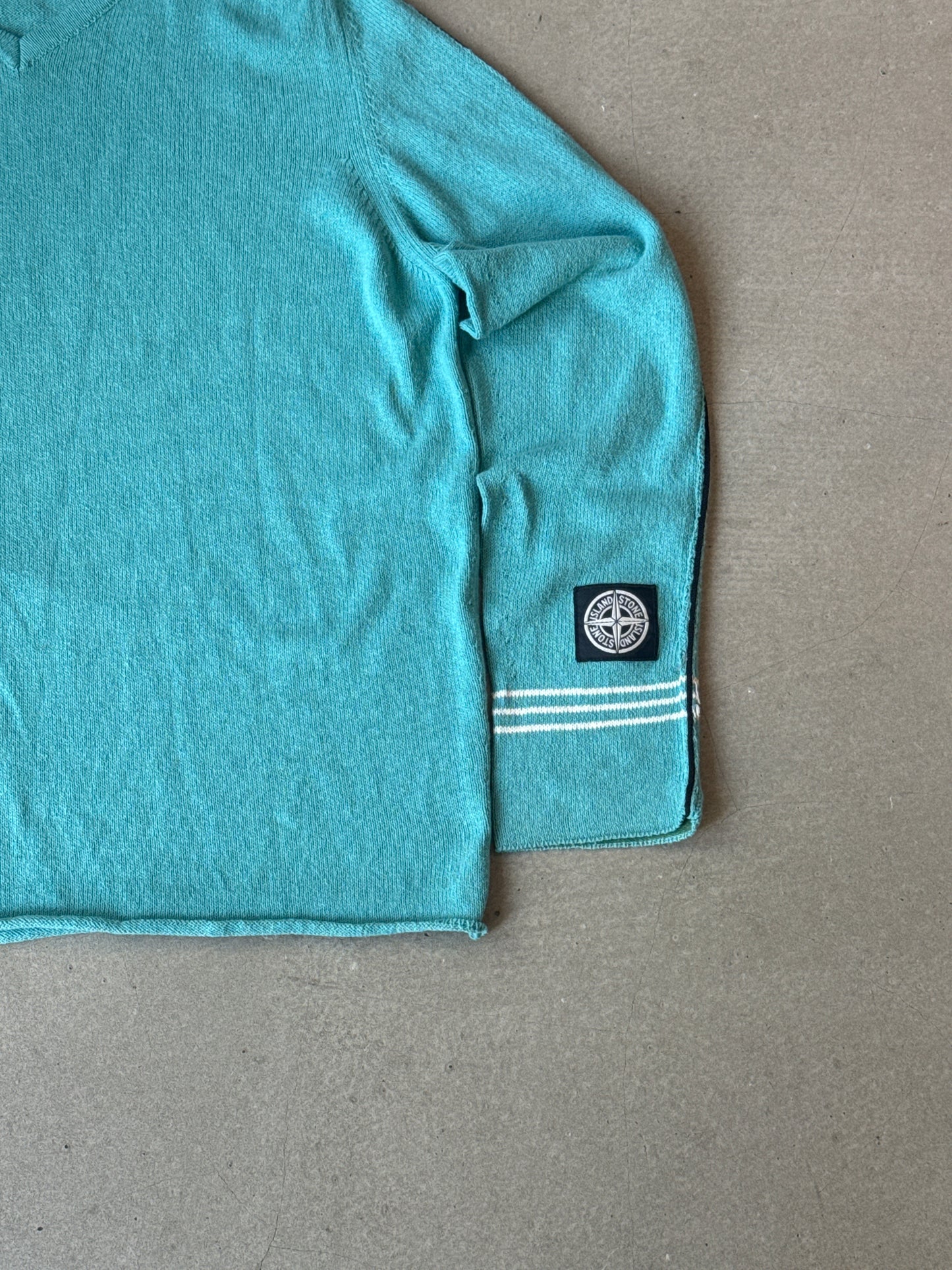 Stone Island V Neck Knit Sweater Cyan XL