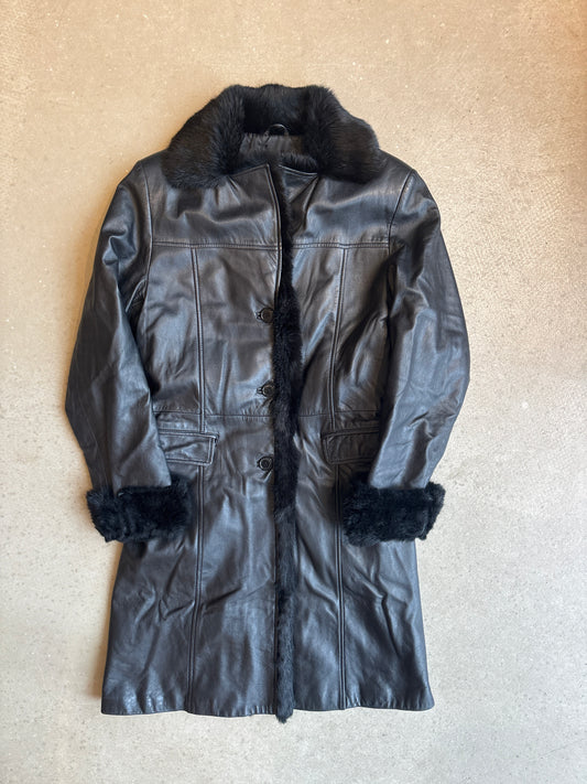 Vera Pelle Jacket Black Faux Fur Collar