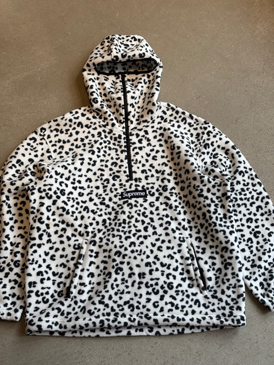 Supreme Polartec Facemask Half Zip Hooded Sweatshirt Leopard Size XL