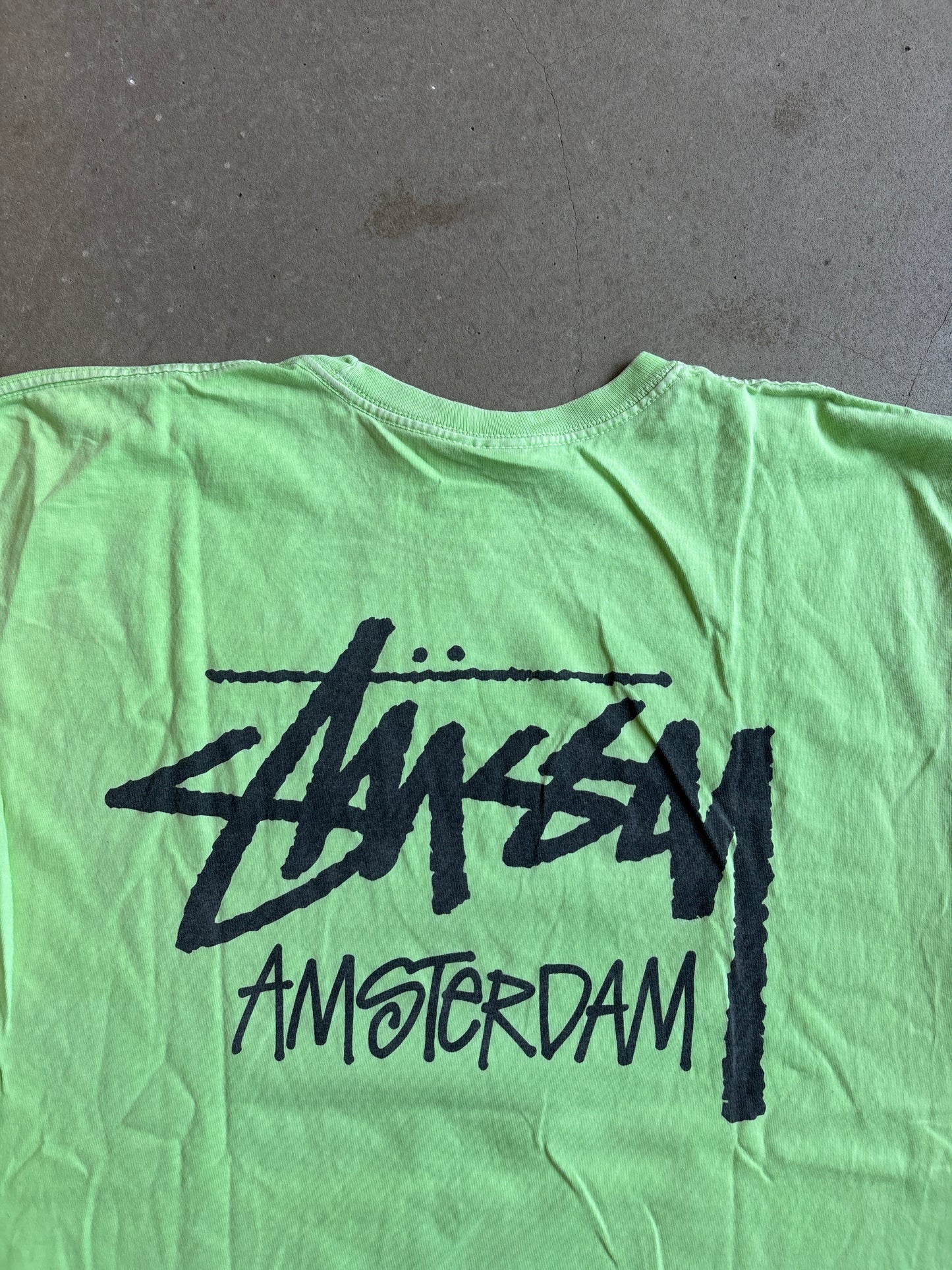 Stussy Amsterdam Neon Green Cropped Tee L