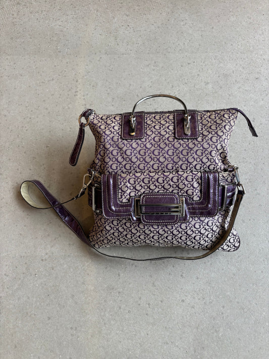 Guess Purple Monogram Cross Body Bag Brown