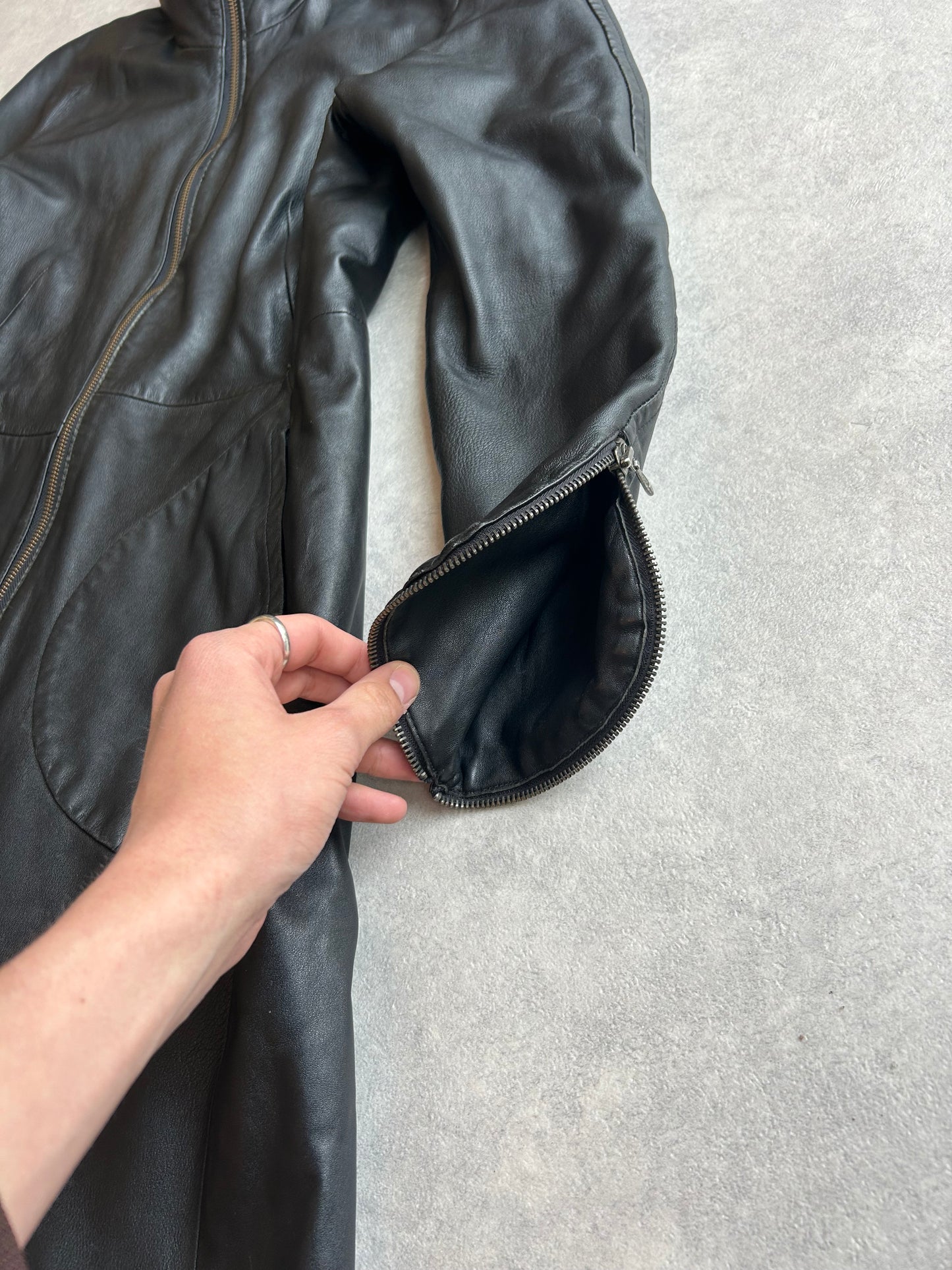 Vintage Redskins Leather Trench Coat Black Medium