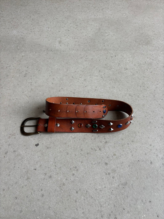 Replay Studded Leather Belt Brown