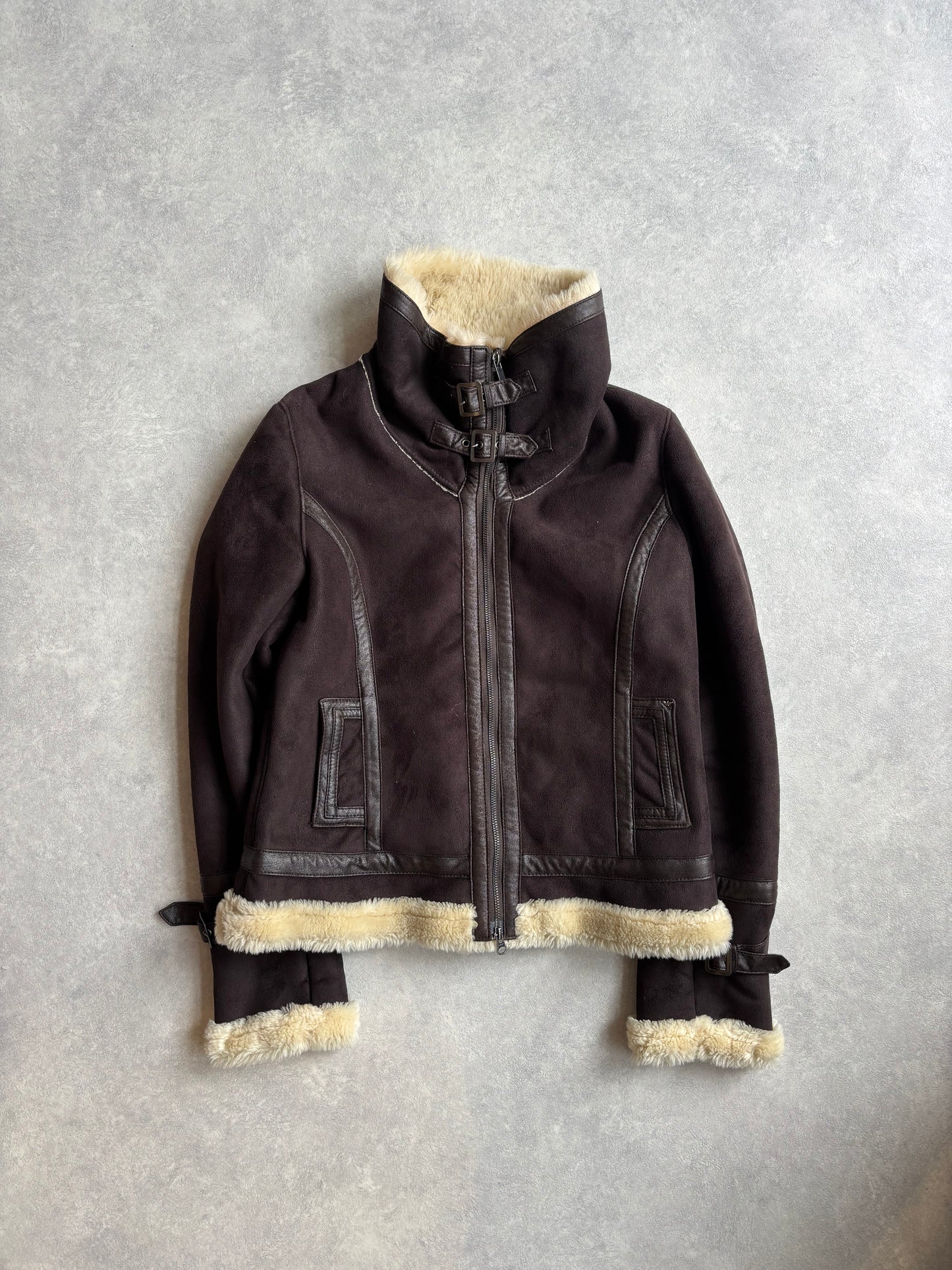 Vintage Armani Jeans Fur Biker Jacket Brown Size 46