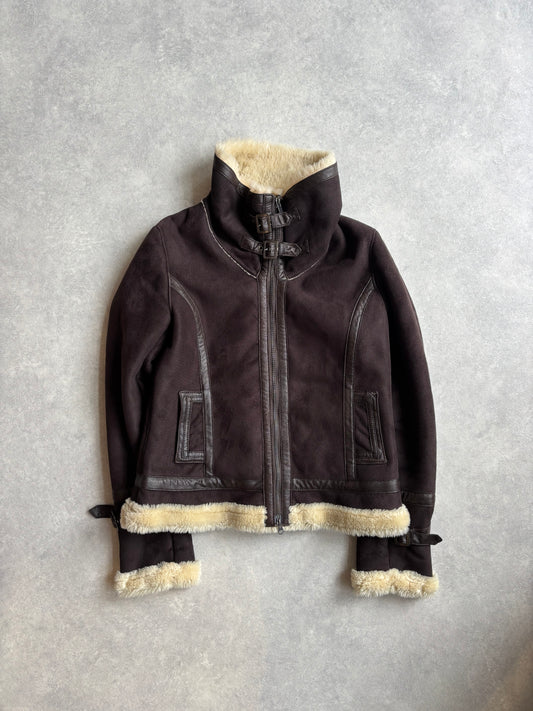 Vintage Armani Jeans Fur Biker Jacket Brown Size 46