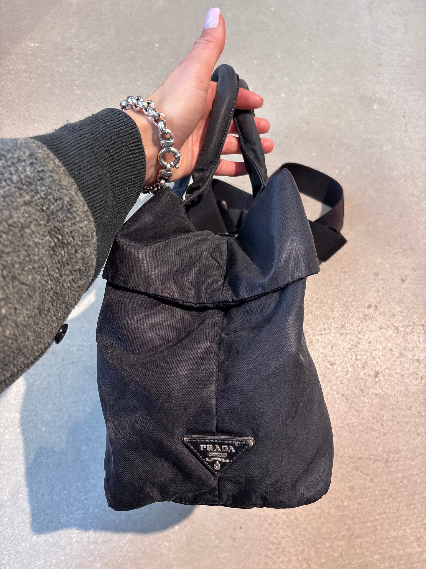 Prada Nylon Reversible Cross Body Tote Bag Black