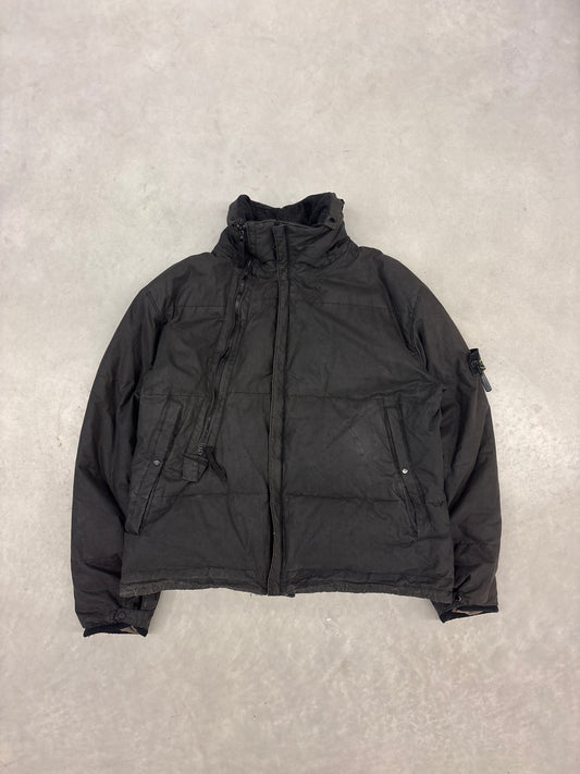 Stone Island Wax Cotton Puffer Jacket 1999 Piece No 727719 Black