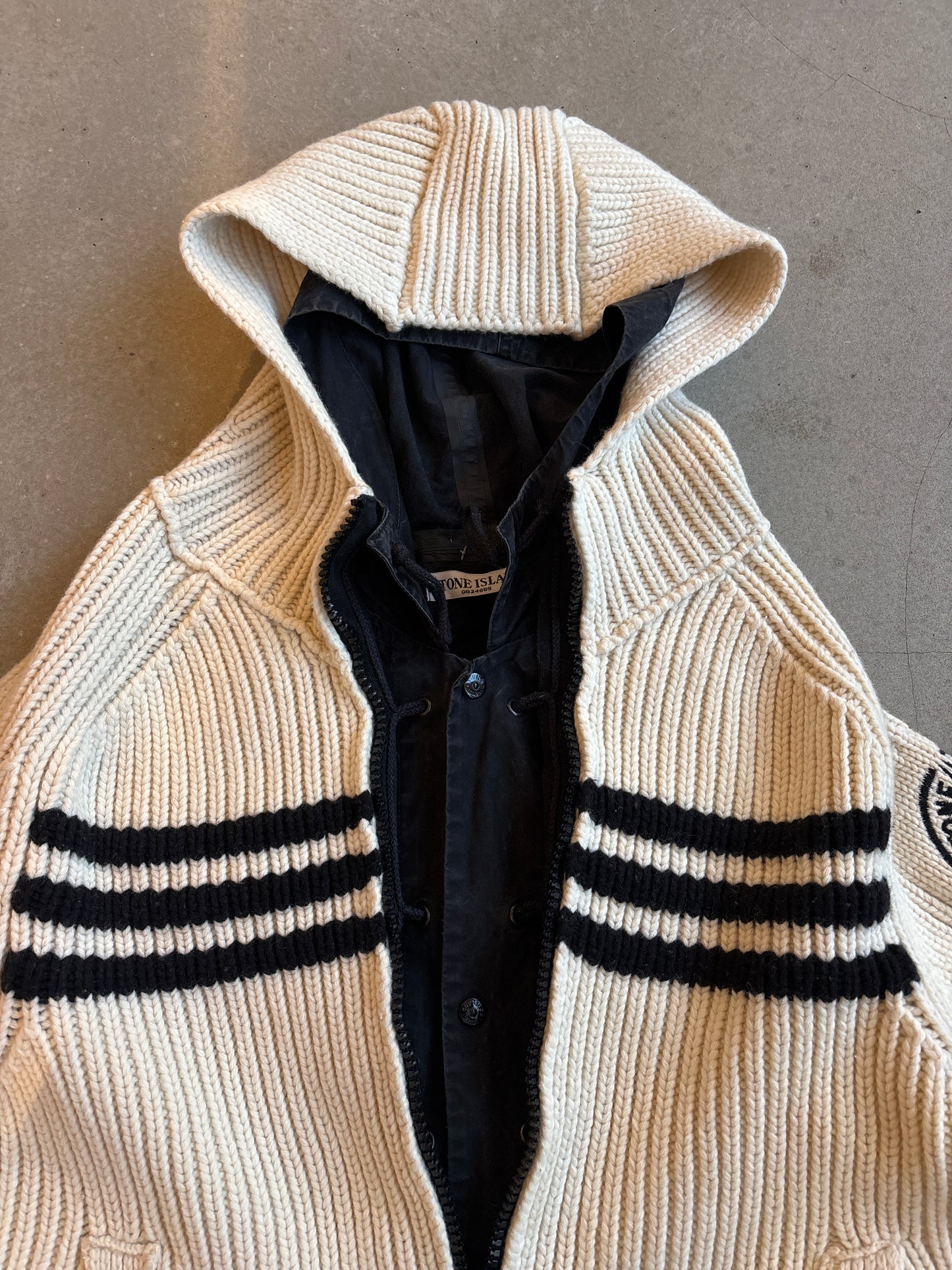 Vintage Stone Island Heavy Embroidered Lined Knit White XL