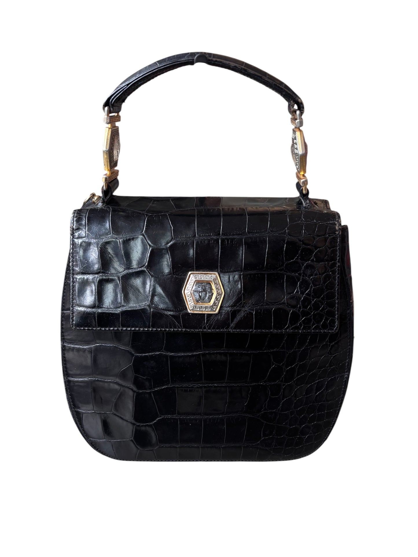 Versace Hand Bag Leather Black