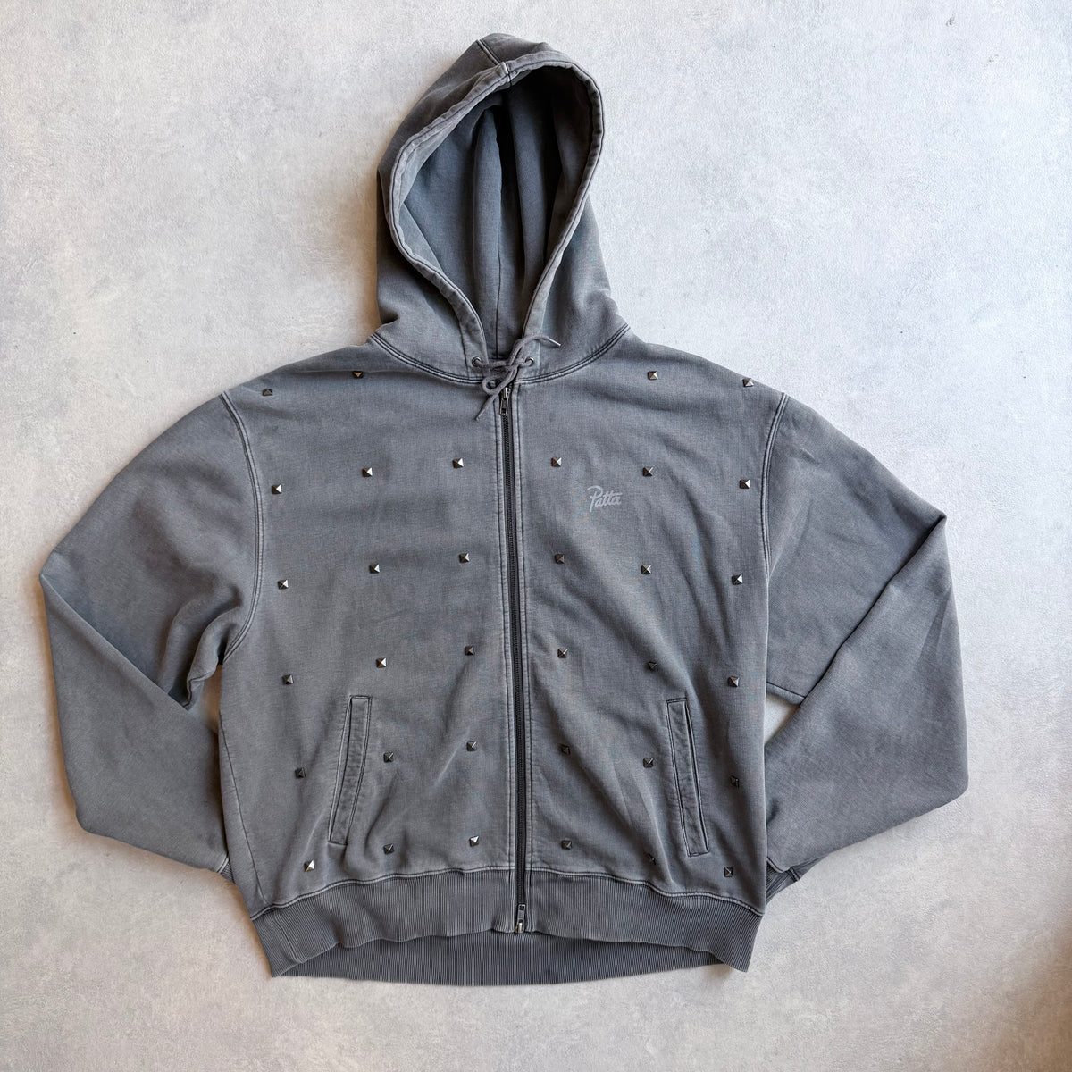 Patta Studded Washed Zip Up Hooded Sweater XL