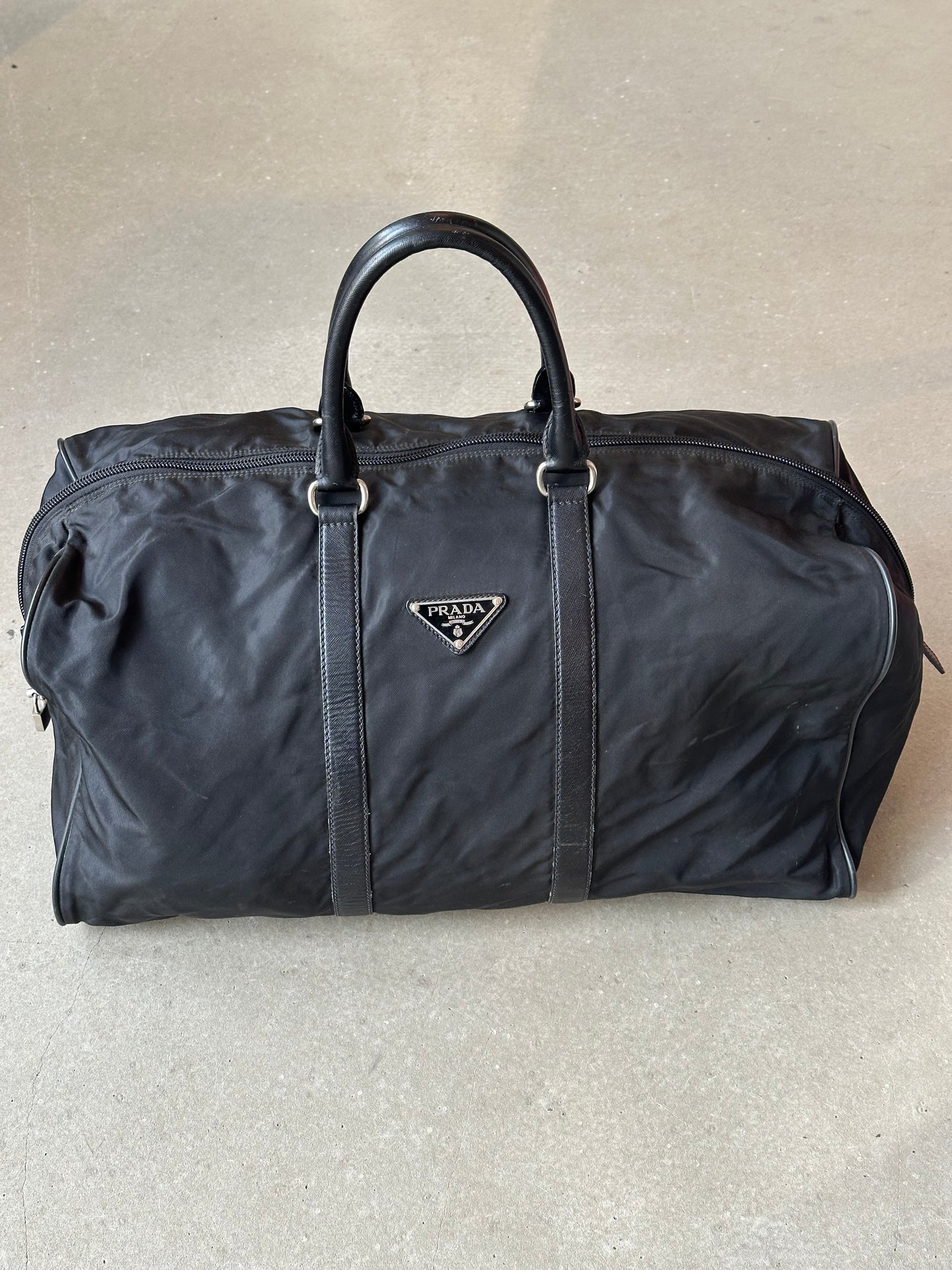 Prada Black Nylon and Leather Duffle Bag Black