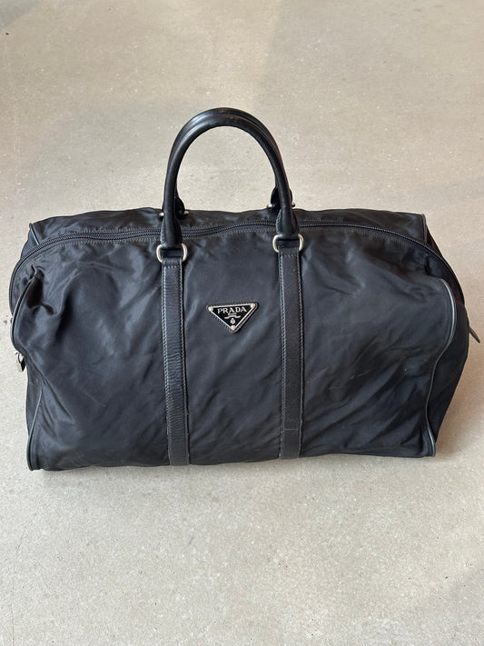 Prada Black Nylon and Leather Duffle Bag Black