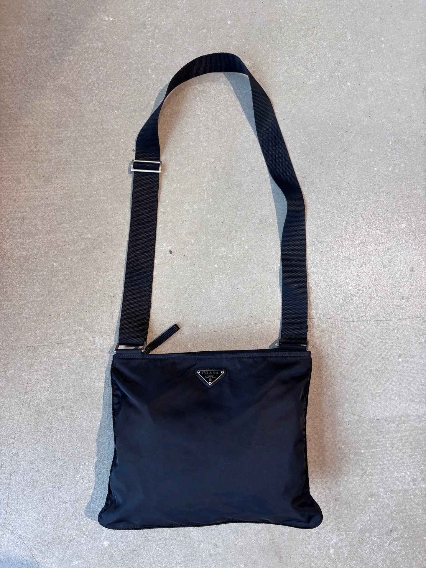 Prada Nylon Flat Messenger Bag Black