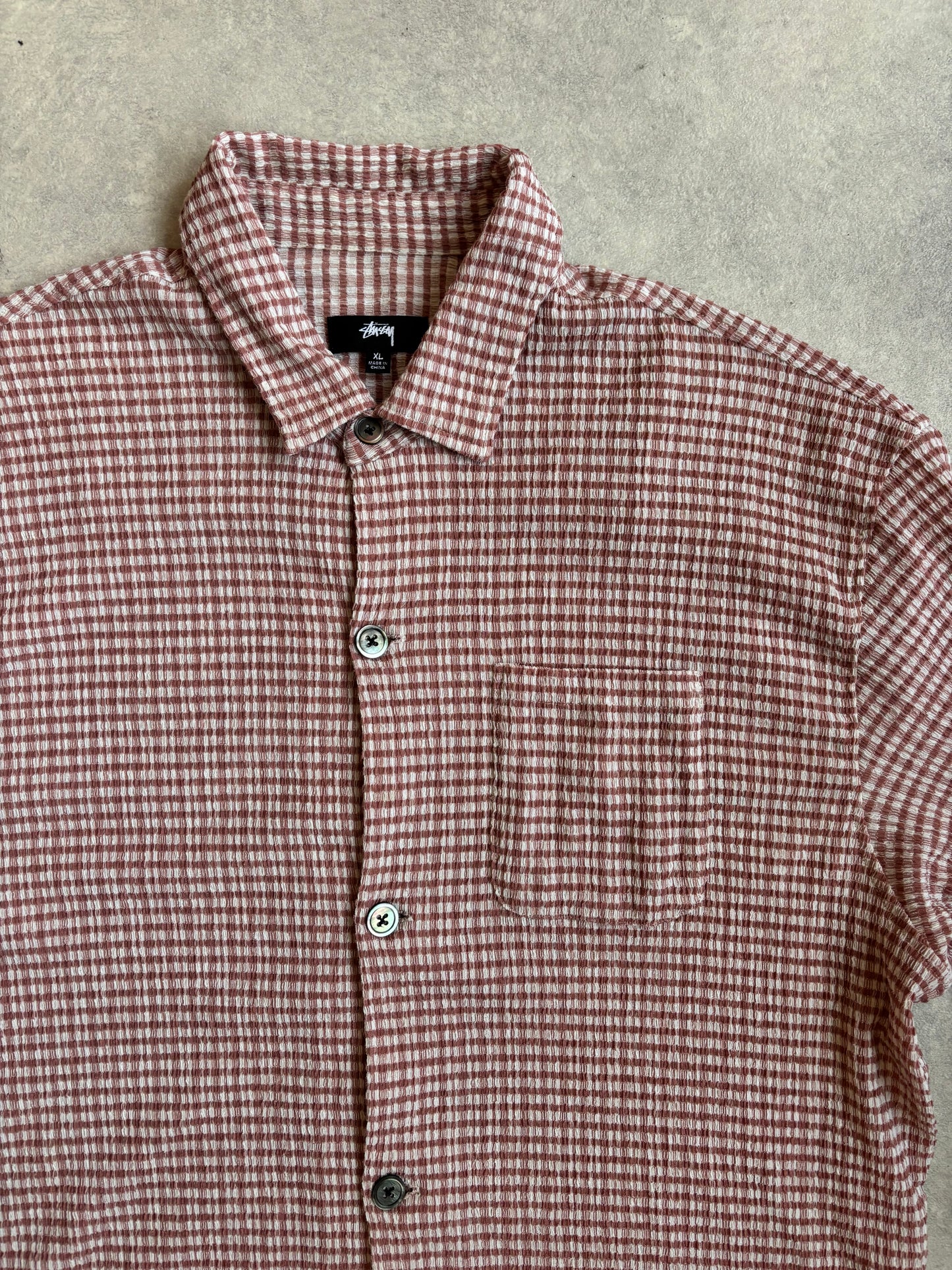 Stussy Wrinkly Gingham Shirt XL Rose