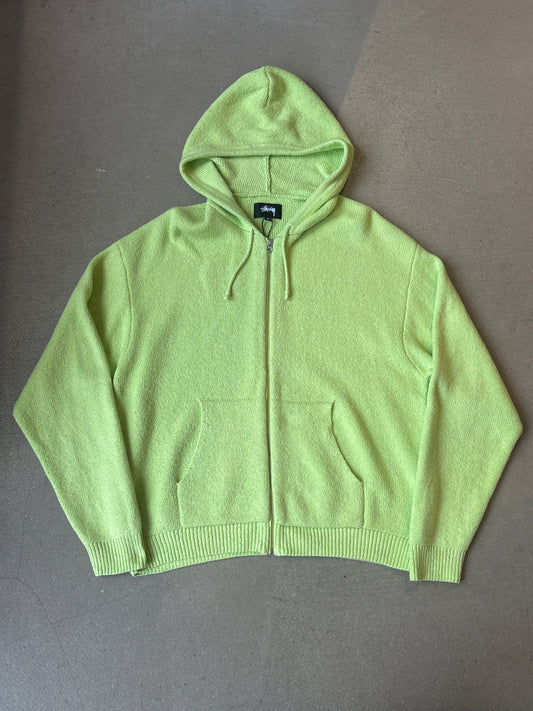 Stussy Knit Zip Up Hoodie XL Neon Green