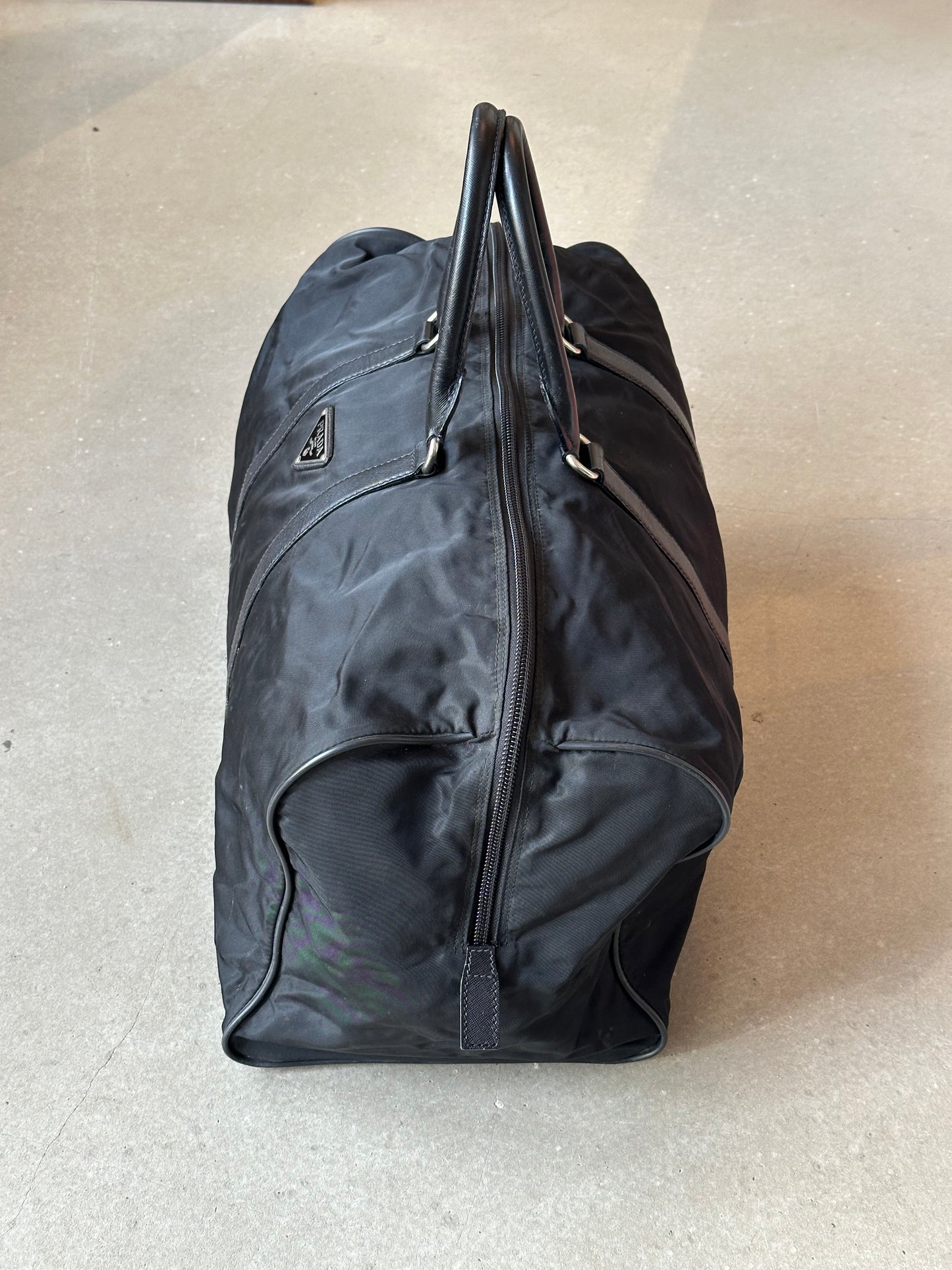 Prada Black Nylon and Leather Duffle Bag Black