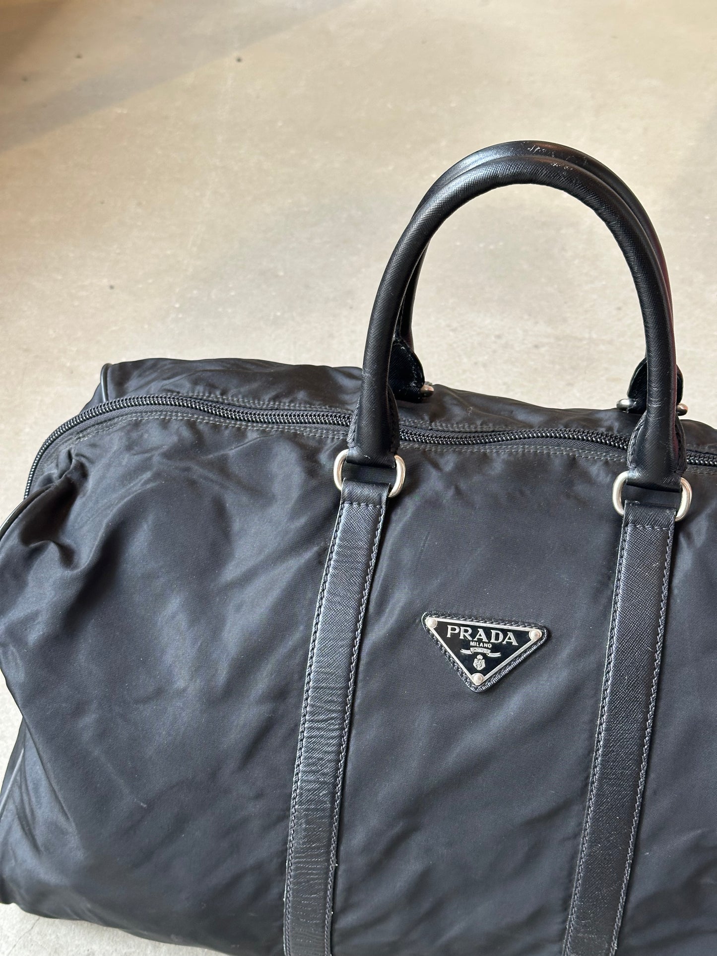 Prada Black Nylon and Leather Duffle Bag Black
