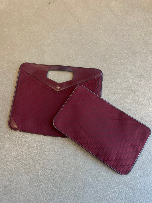 Dior Monogram Double Cloth Clutch Bag Burgundy