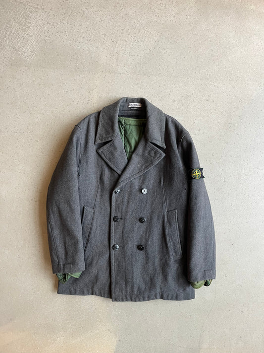 Vintage Stone Island Wool Double Breasted Coat Grey Large