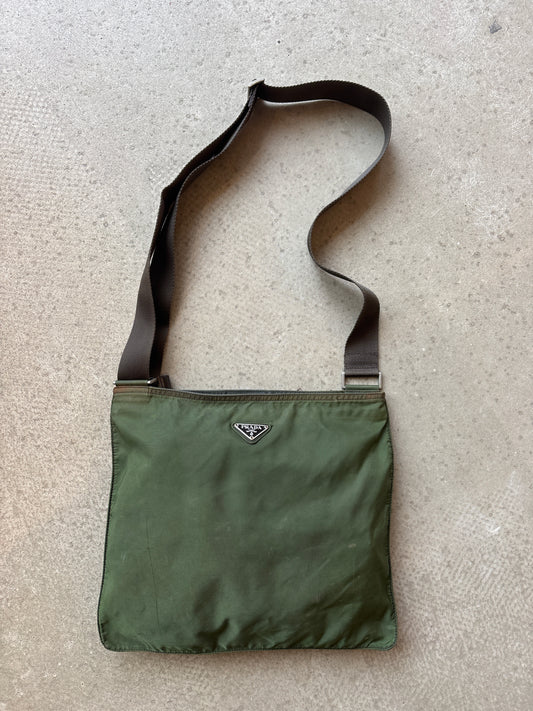 Prada Nylon Flat Messenger Bag Green