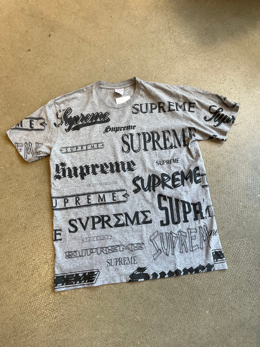 Supreme All Over Logo Tee Grey M