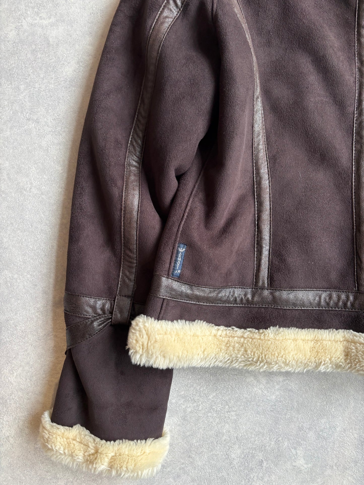 Vintage Armani Jeans Fur Biker Jacket Brown Size 46